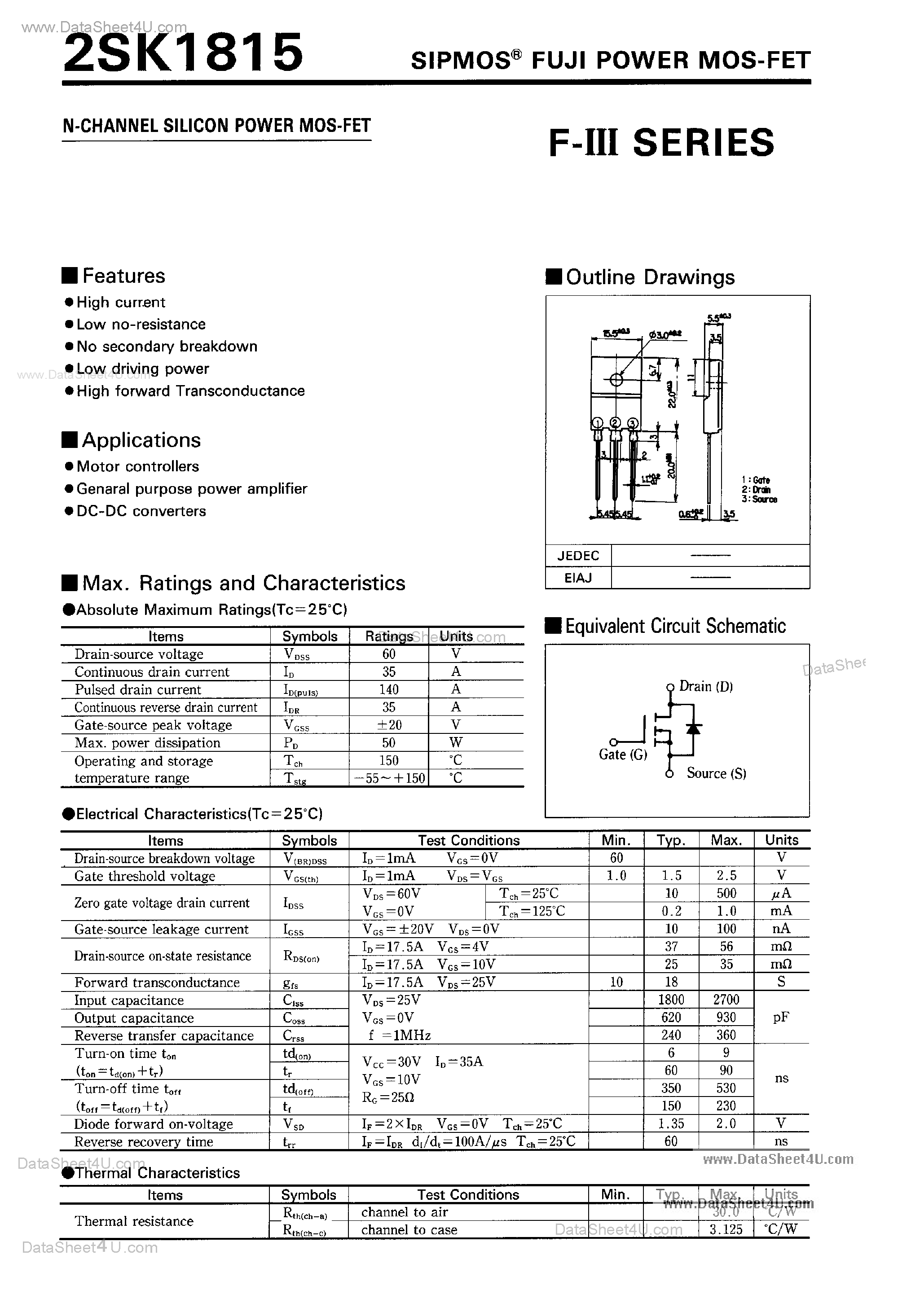Datasheet K1815 - Search -----> 2SK1815 page 1