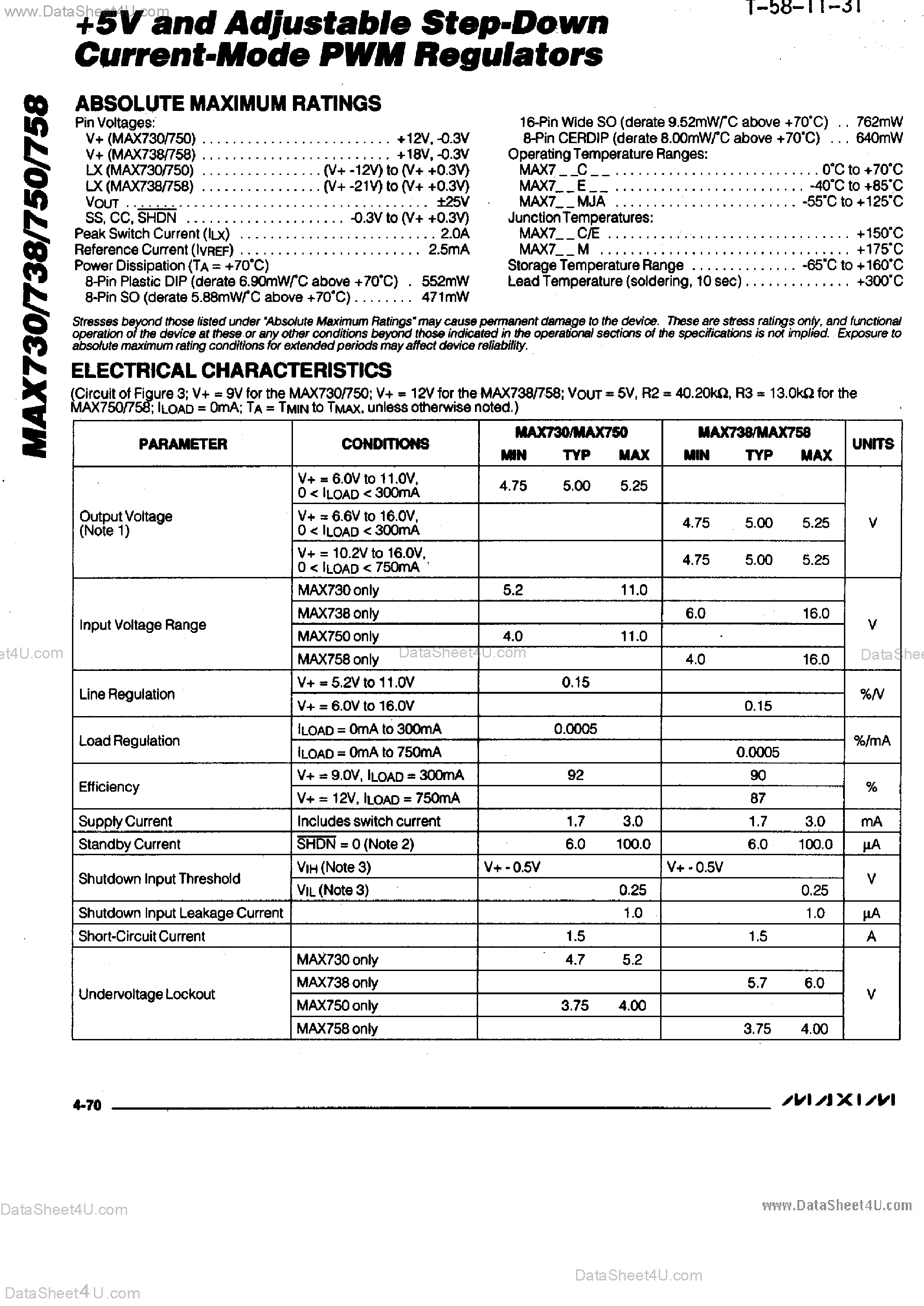 Datasheet MAX730 - (MAX730 / MAX738 / MAX750 / MAX758) Step Down Current Mode PWM Regulators page 2