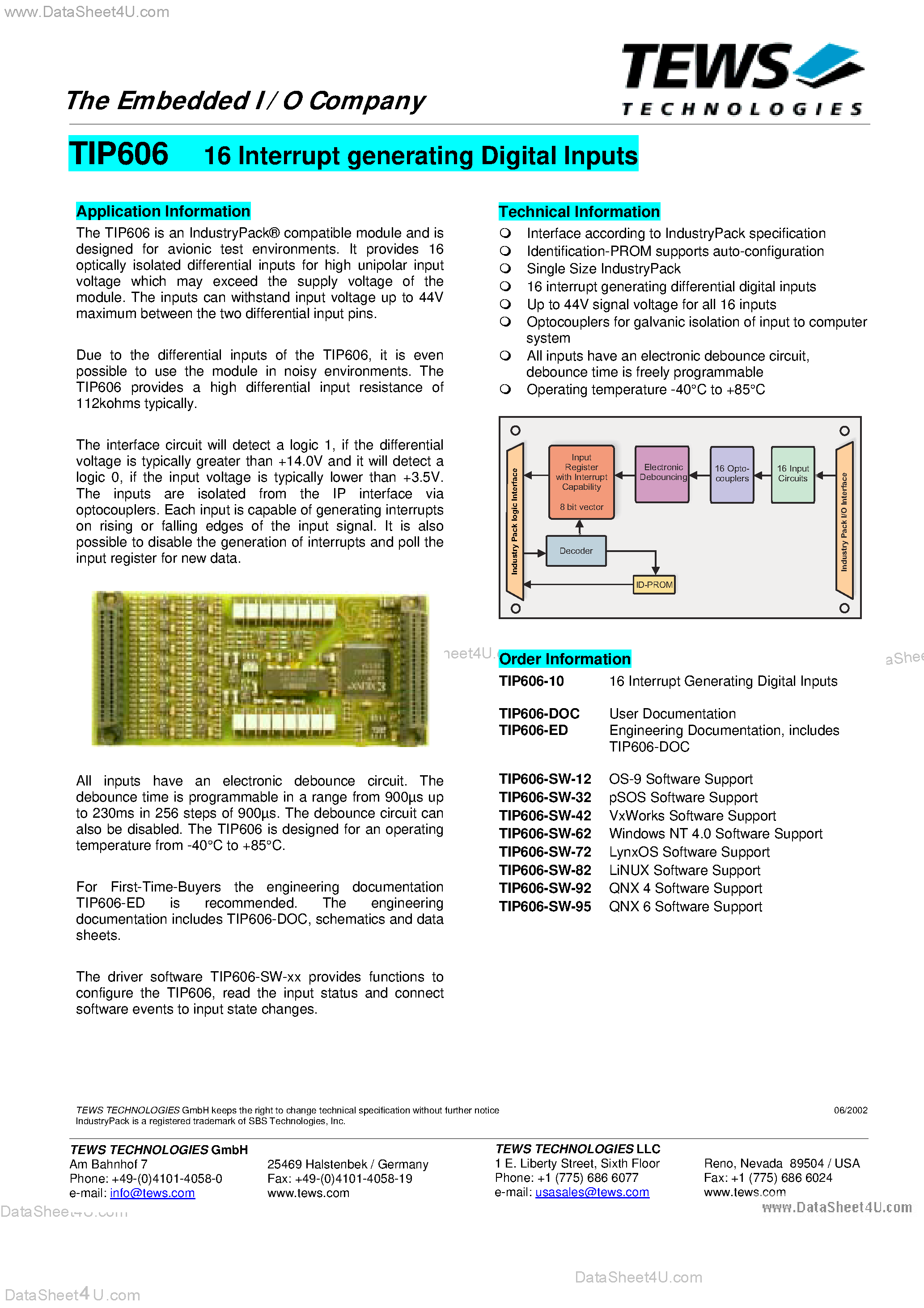 Datasheet TIP606 - 16 Interrupt Generating Digital Inputs page 1