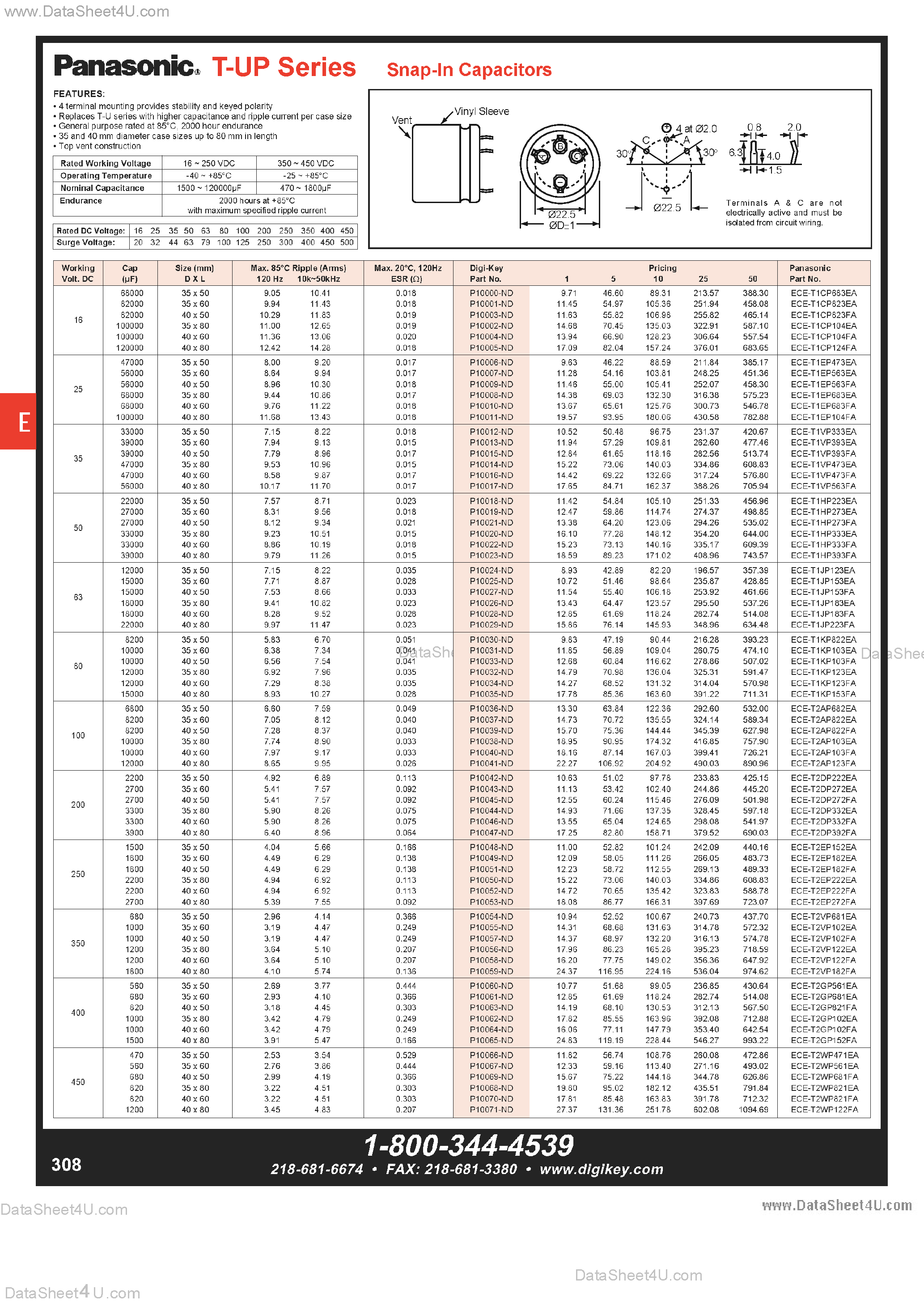 Datasheet P10015-ND - (P10xxx-ND) Snap-In Capacitors page 1