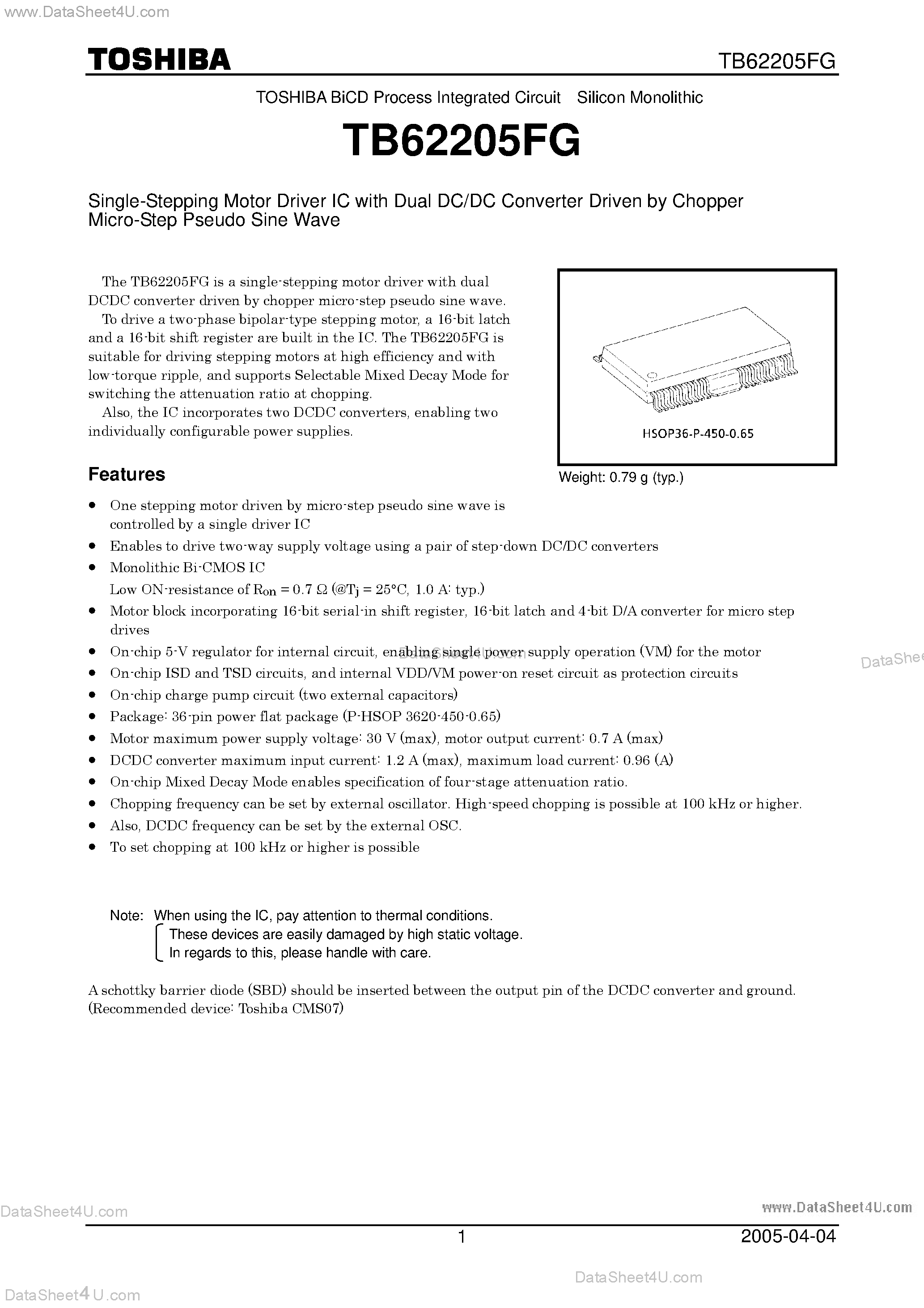 Даташит TB62205FG - Single-Stepping Motor Driver IC страница 1