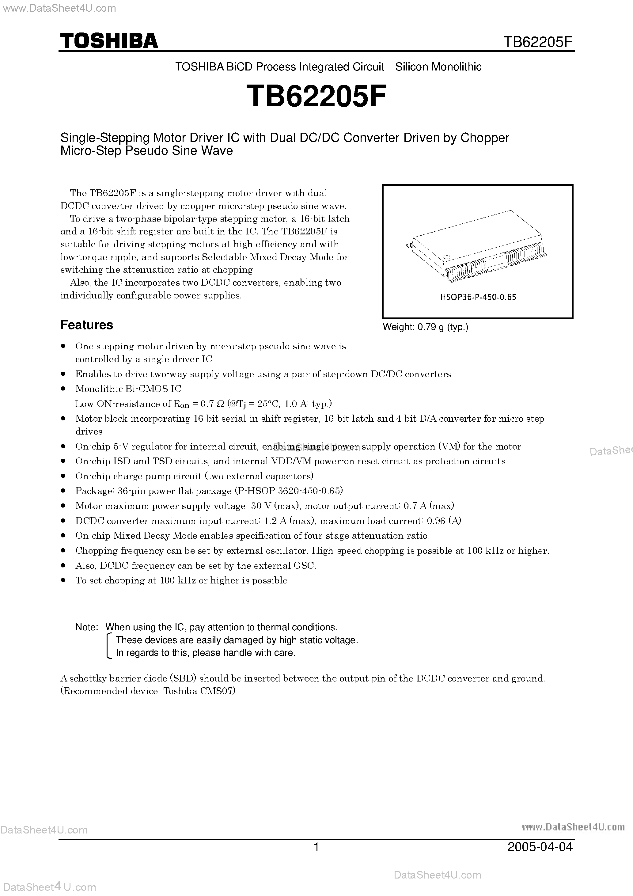 Даташит TB62205F - Single-Stepping Motor Driver IC страница 1