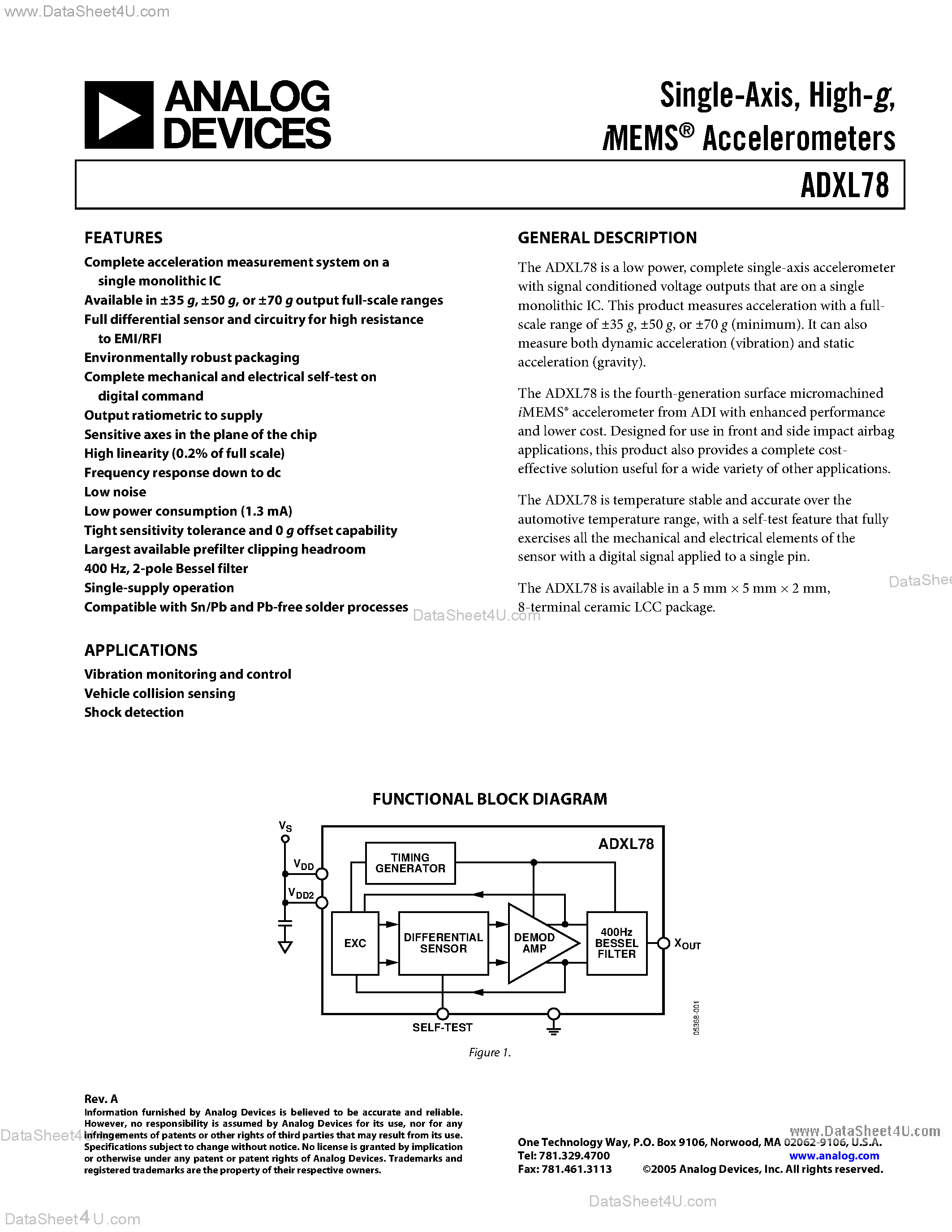 Даташит AD22279 - (AD22279 - AD22281) ACCELERATION DETECTOR страница 1