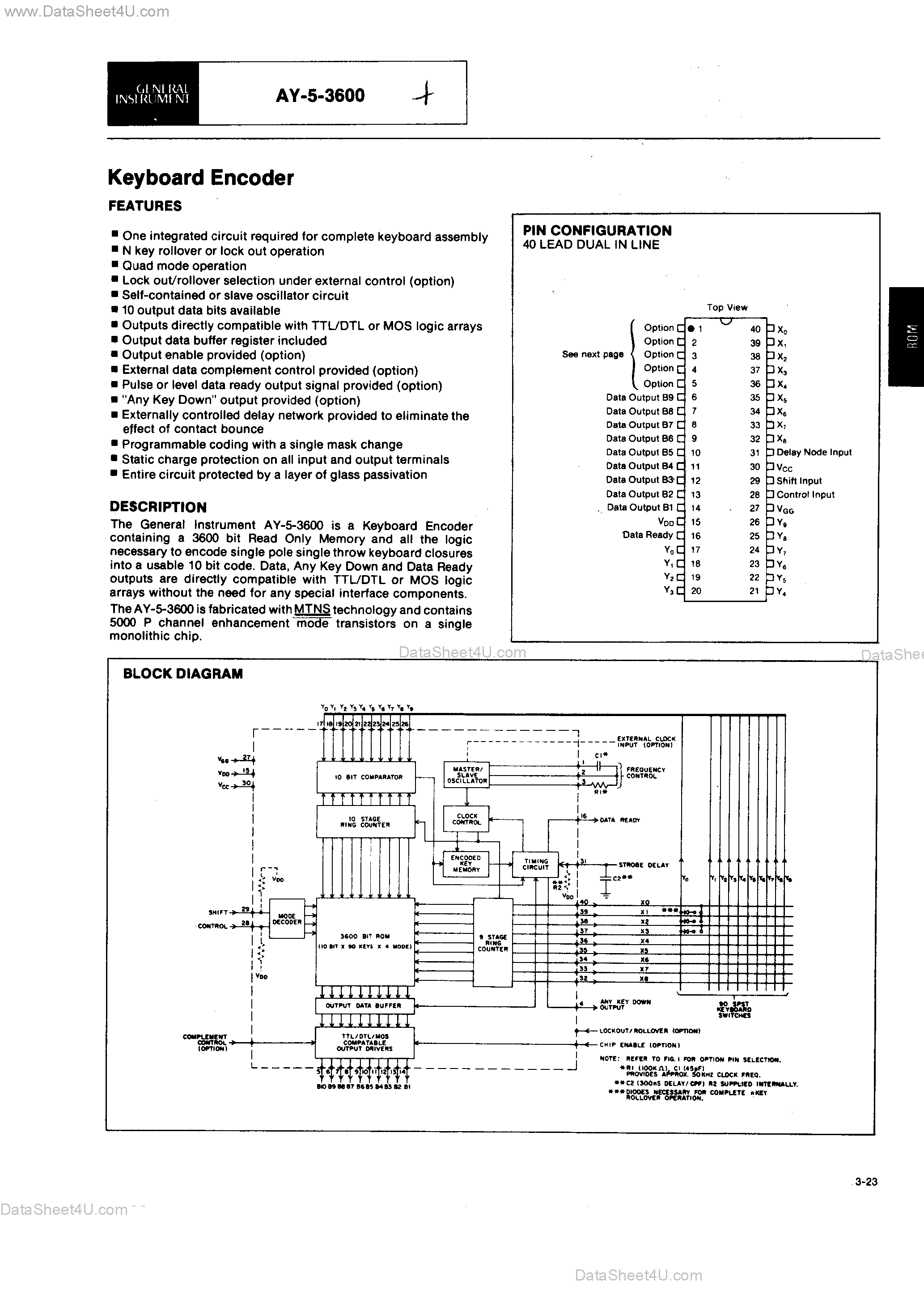 Даташит AY-5-3600 - Keyboard Encoder страница 1