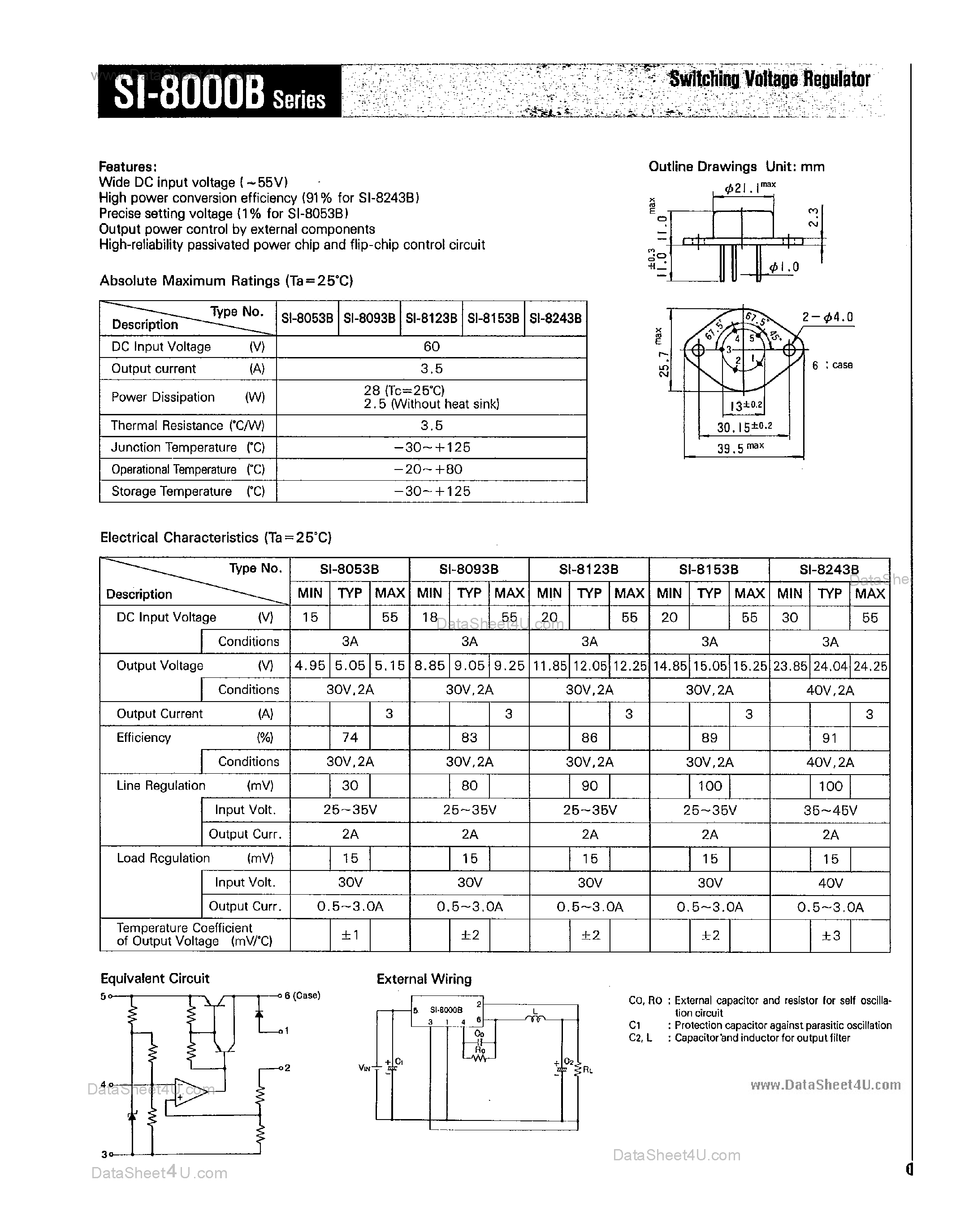 Datasheet SI-8053B page 1 Datasheet SI-8053B - (SI8000B Series) Switching Voltage Regulators page 1