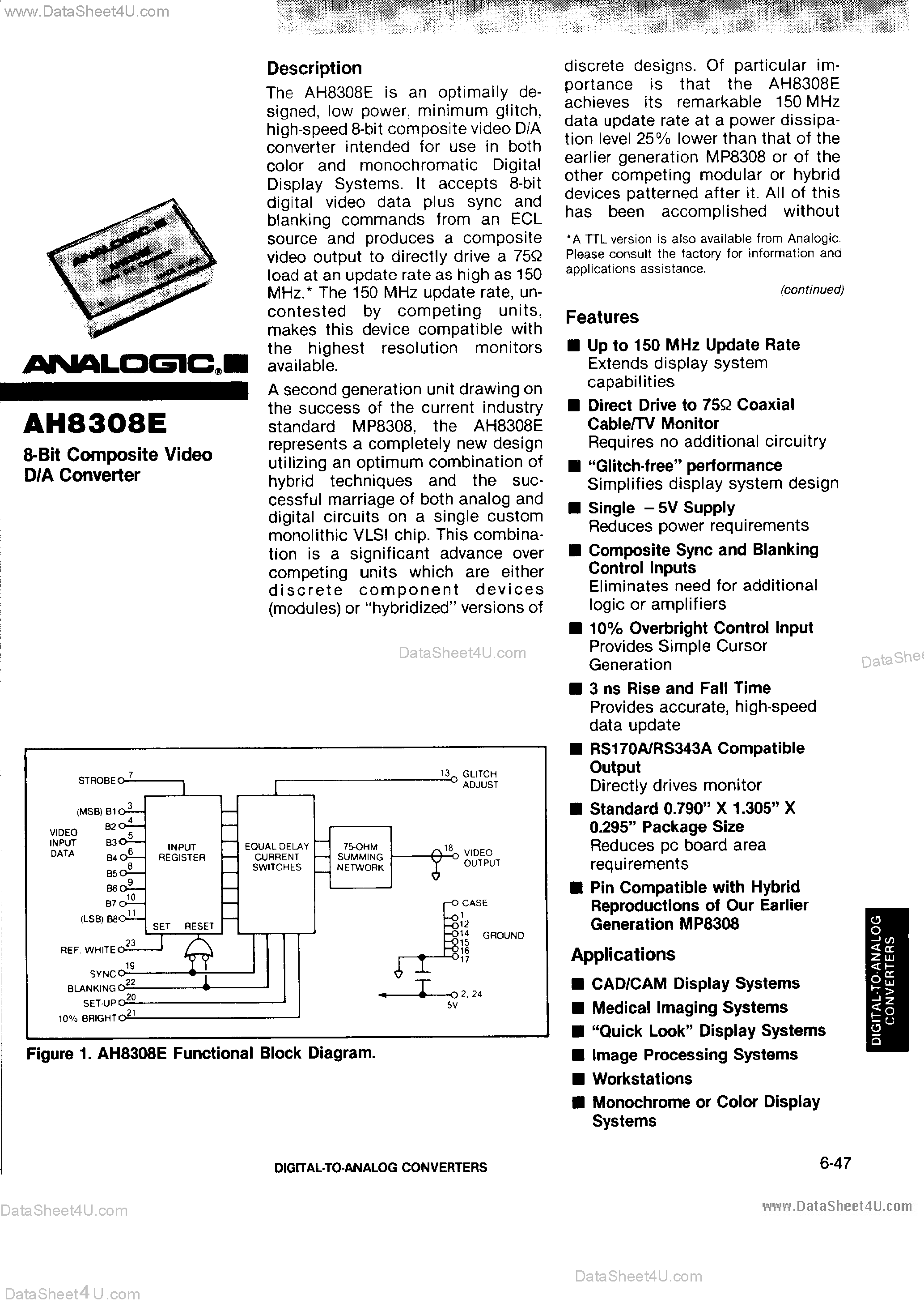 Datasheet AH8308E - 8-Bit Composite Video D/A Converters page 1