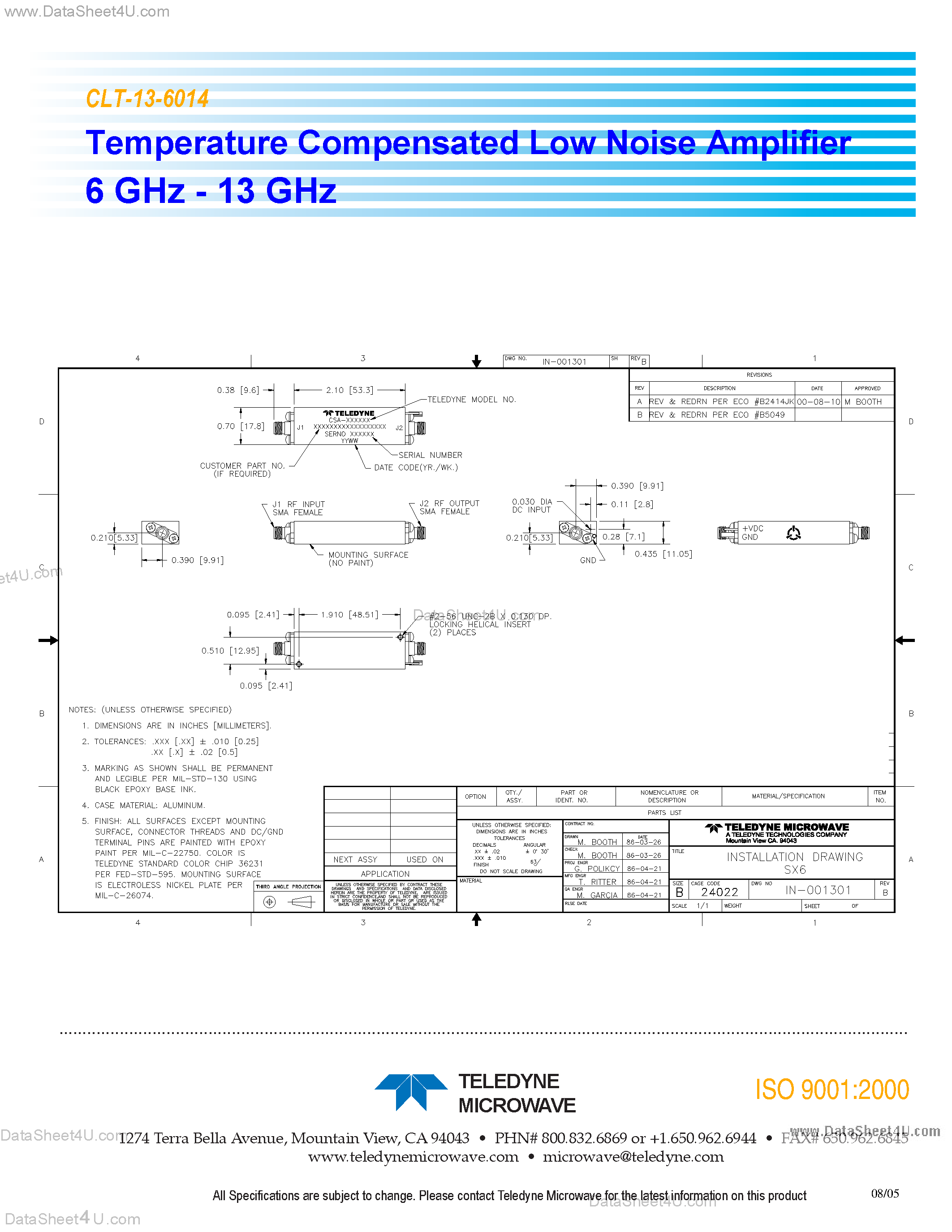 Datasheet CLT-13-6014 - Temperature Compensated Low Noise Amplifier 6 GHz - 13 GHz page 2