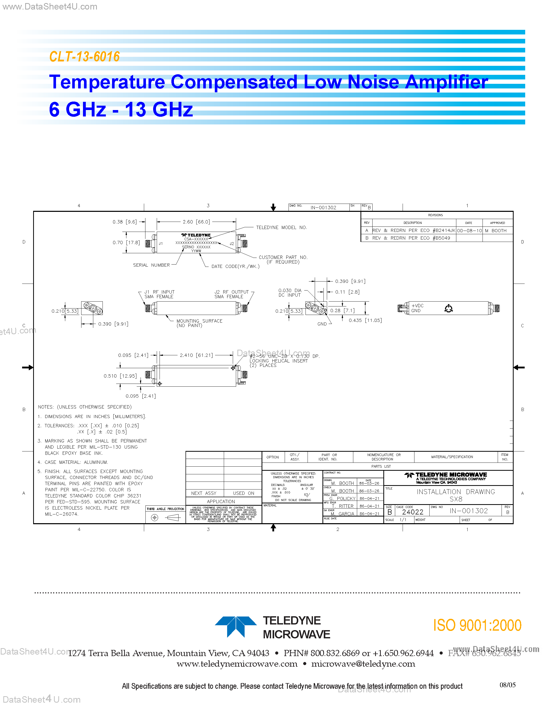 Datasheet CLT-13-6016 - Temperature Compensated Low Noise Amplifier 6 GHz - 13 GHz page 2
