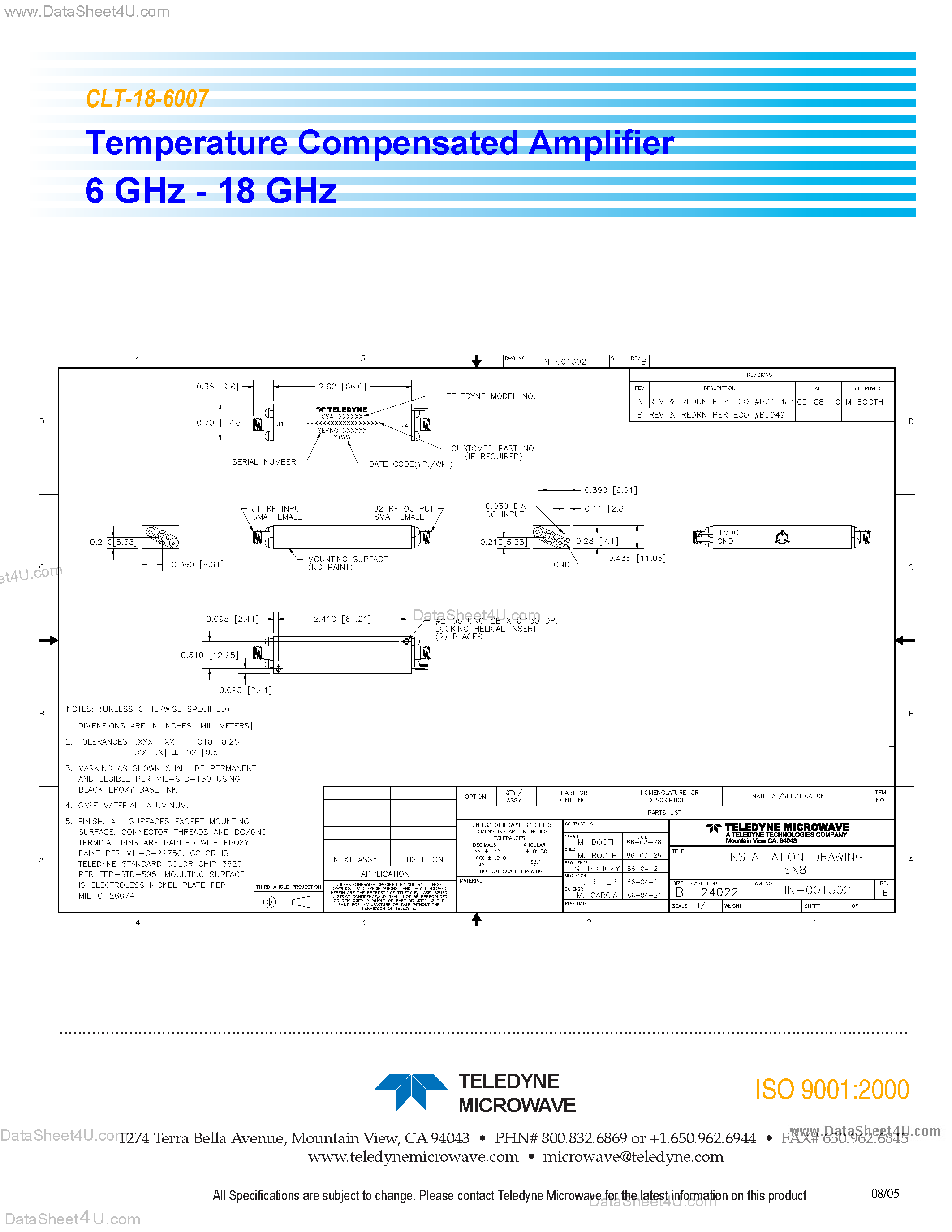Datasheet CLT-18-6007 - Temperature Compensated Amplifier 6 GHz - 18 GHz page 2