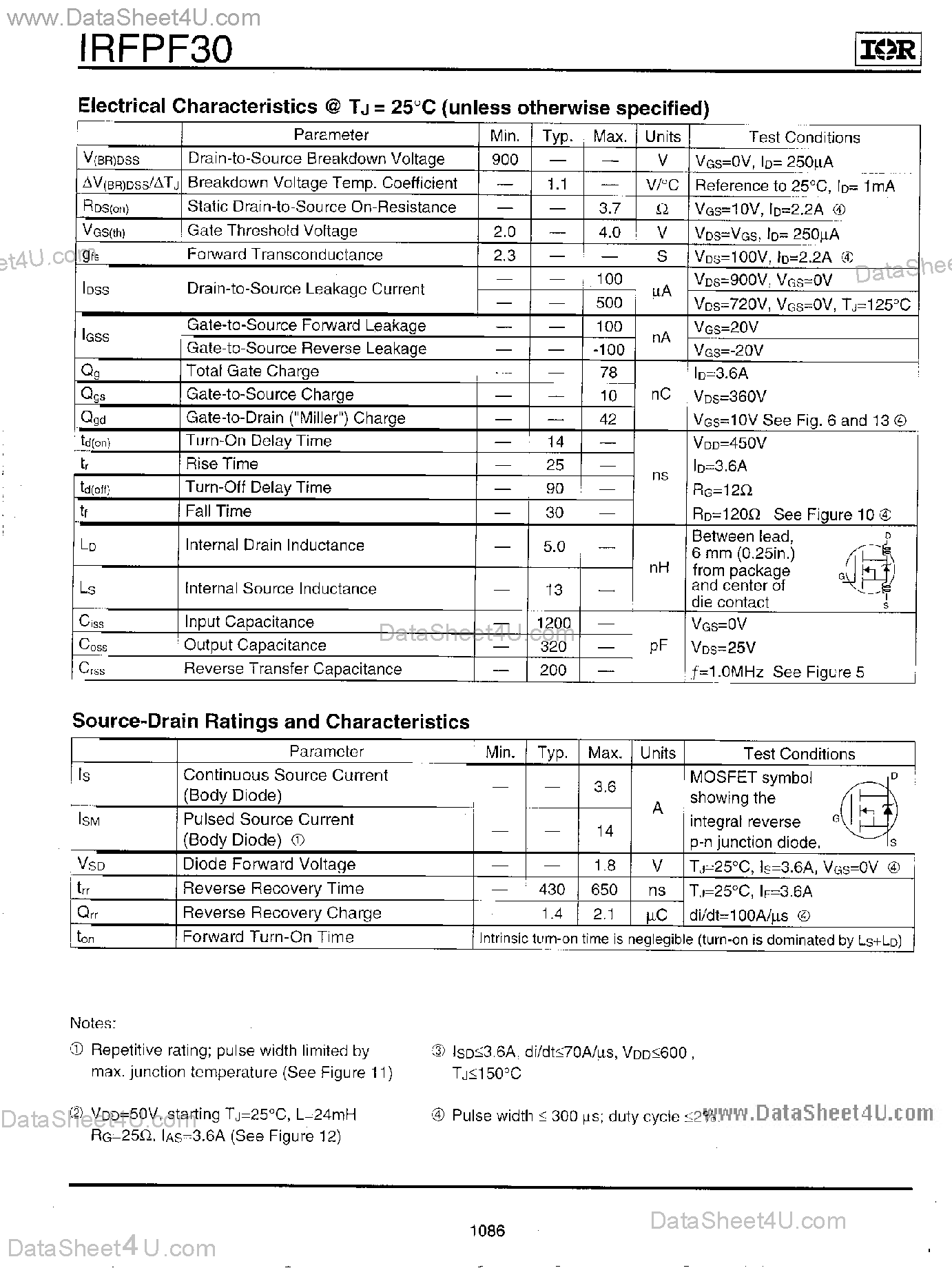 Datasheet IRFPF30 page 2 Datasheet IRFPF30 - Power MOSFET page 2