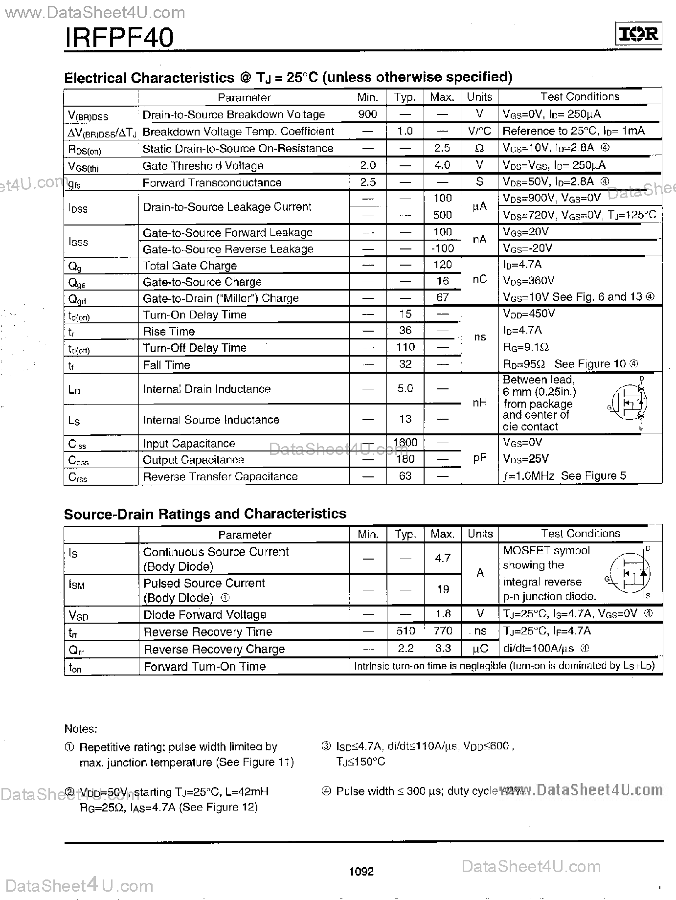 Даташит на микросхему IRFPF40 страница 2 Даташит IRFPF40 - Power MOSFET страница 2