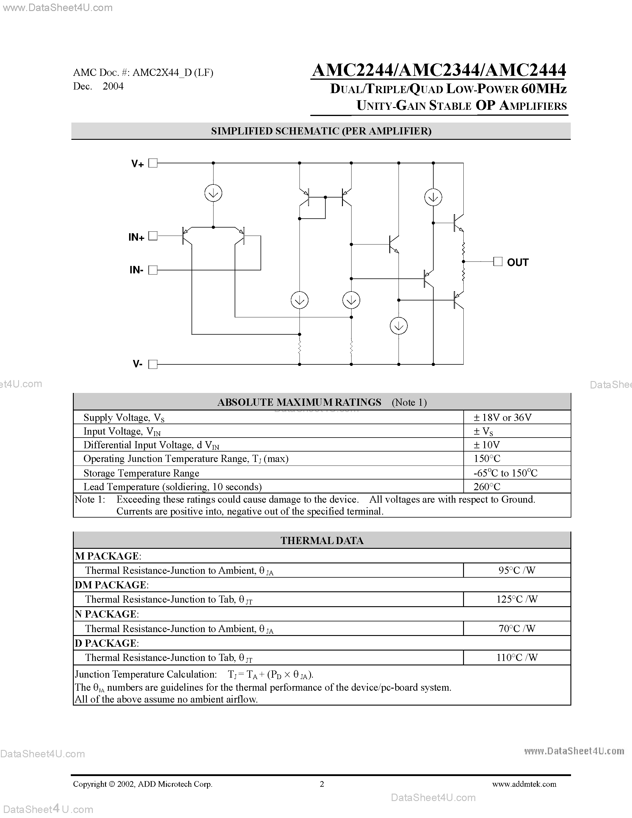 Datasheet AMC2244 - (AMC2244 - AMC2444) Low Power 60Mhz Unity Gain Stable OP AMplifiers page 2