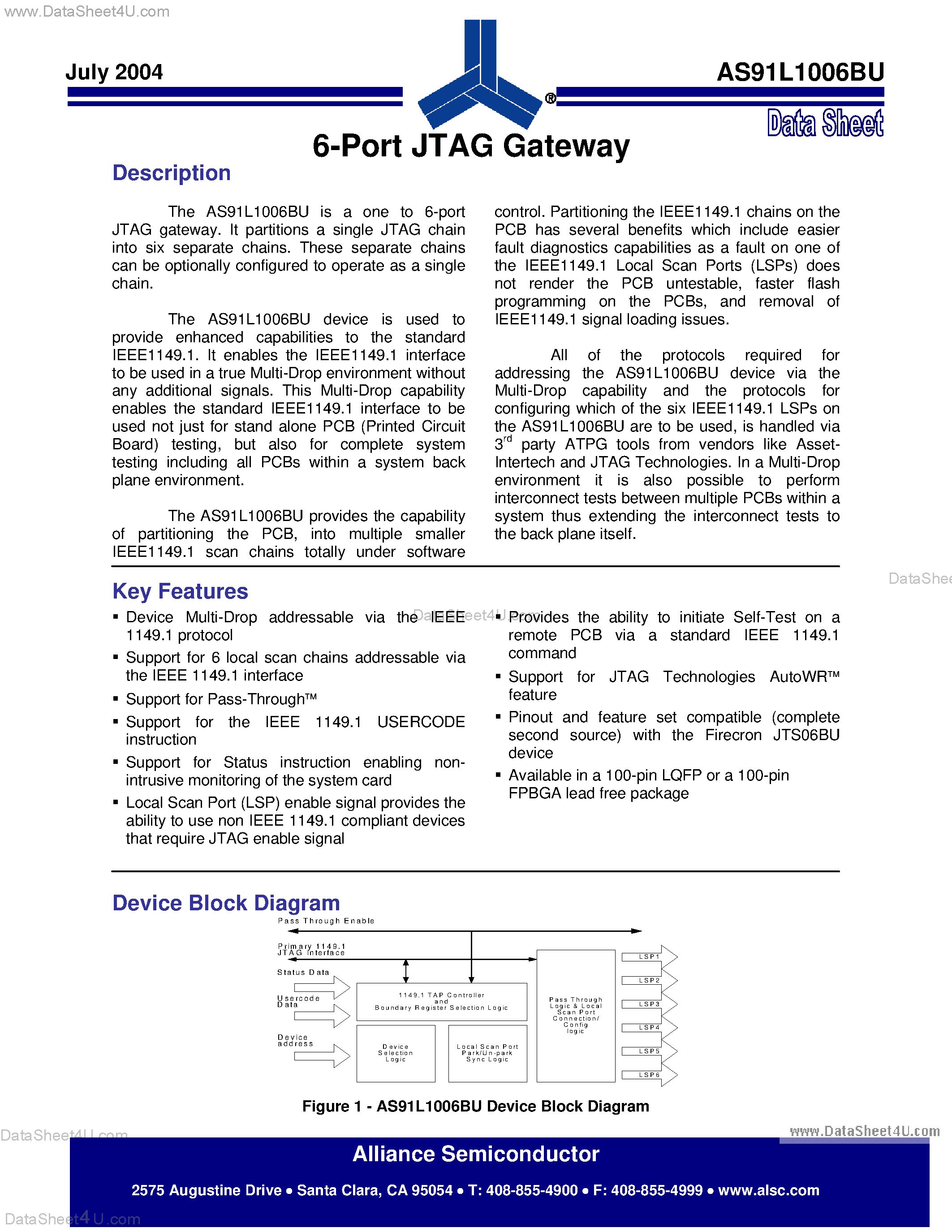 Datasheet AS91L1006BU page 1 Datasheet AS91L1006BU - 6-Port JTAG Gateway page 1