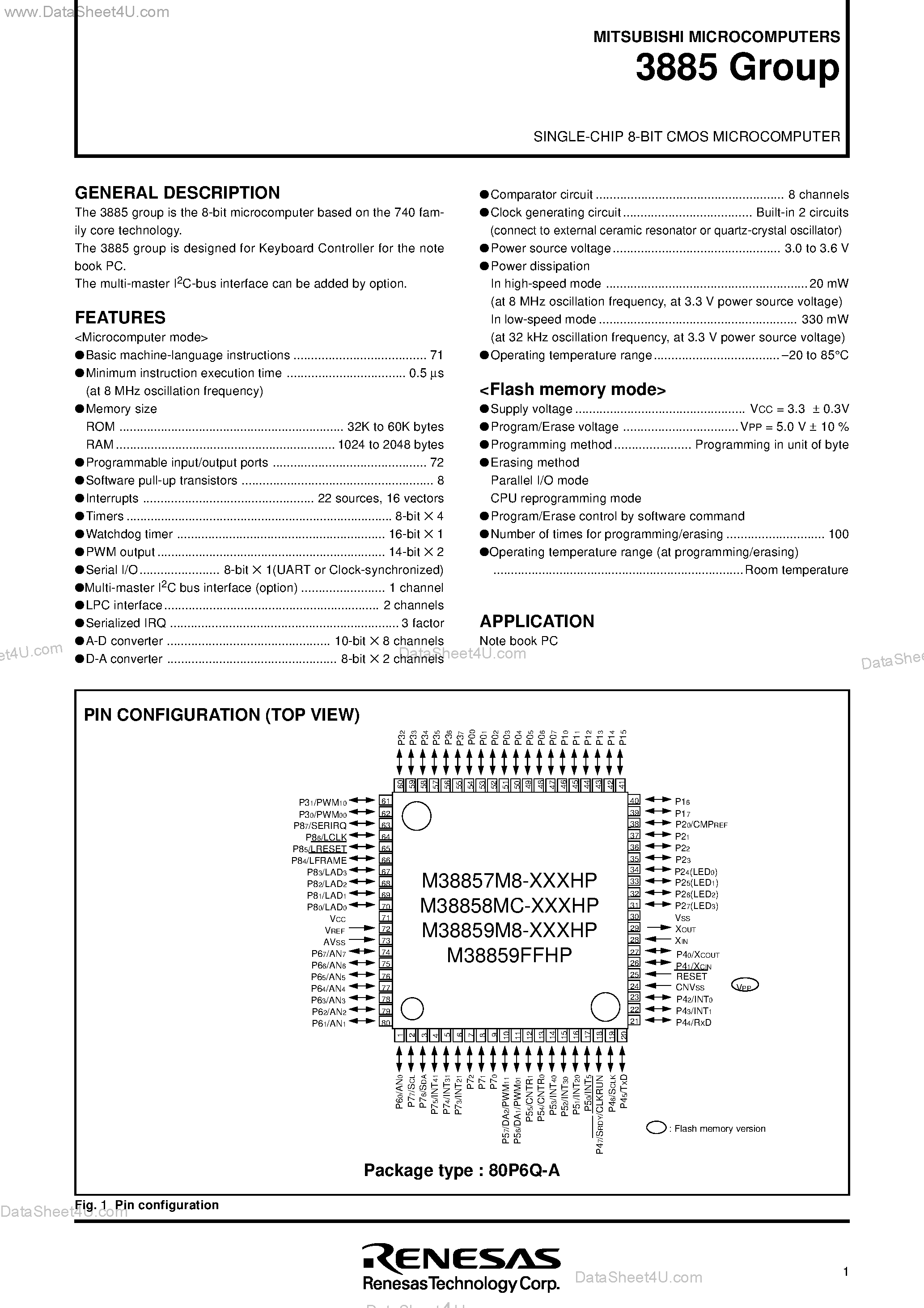 Datasheet M38857F - SINGLE-CHIP 8-BIT CMOS MICROCOMPUTER page 2