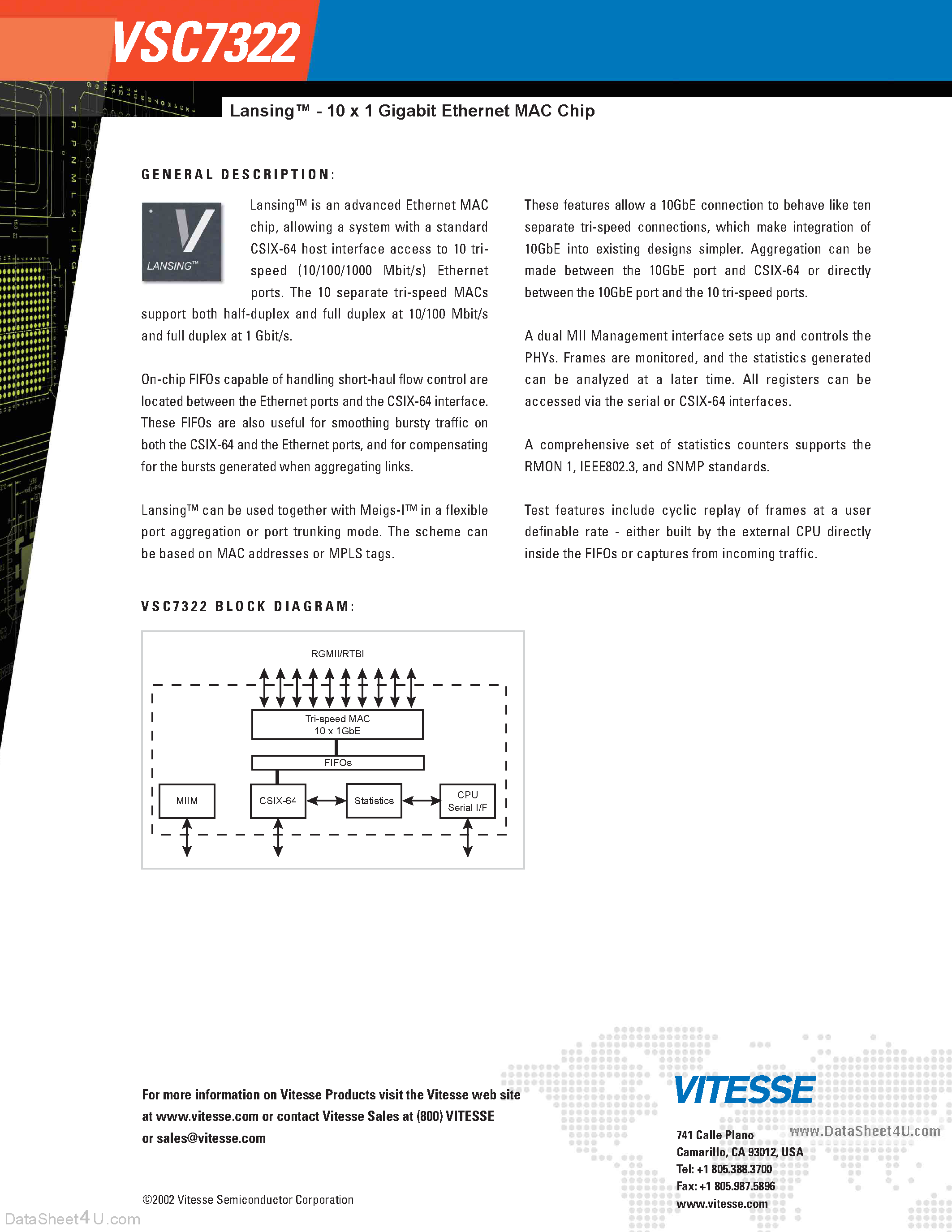 Даташит на микросхему VSC7321 страница 2 Даташит VSC7321 - 10 x 1 Gigabit Ethernet MAC Chip страница 2