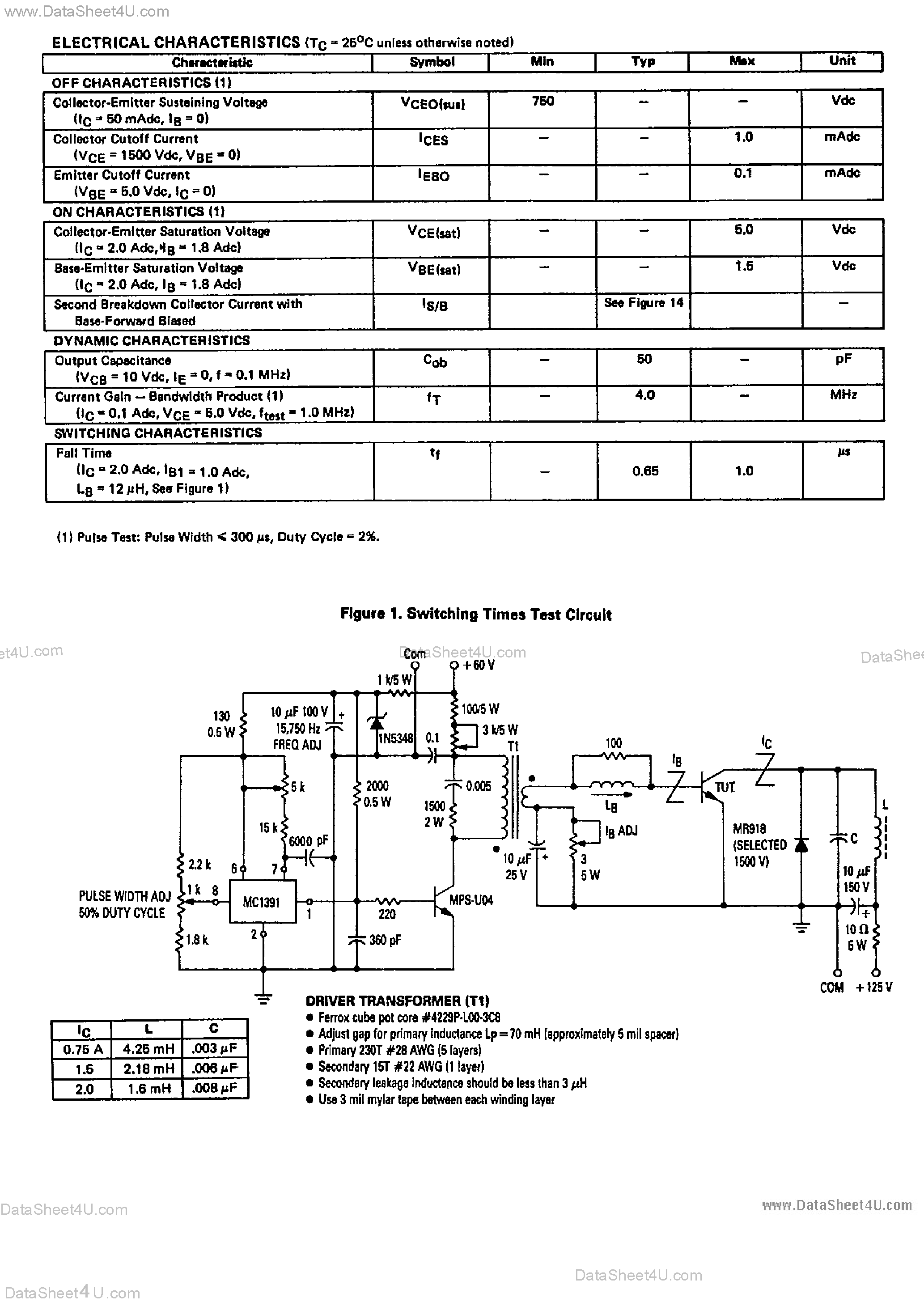 Datasheet MJ12002 - 2.5 Amp NPN Silicon Power Transistor page 2