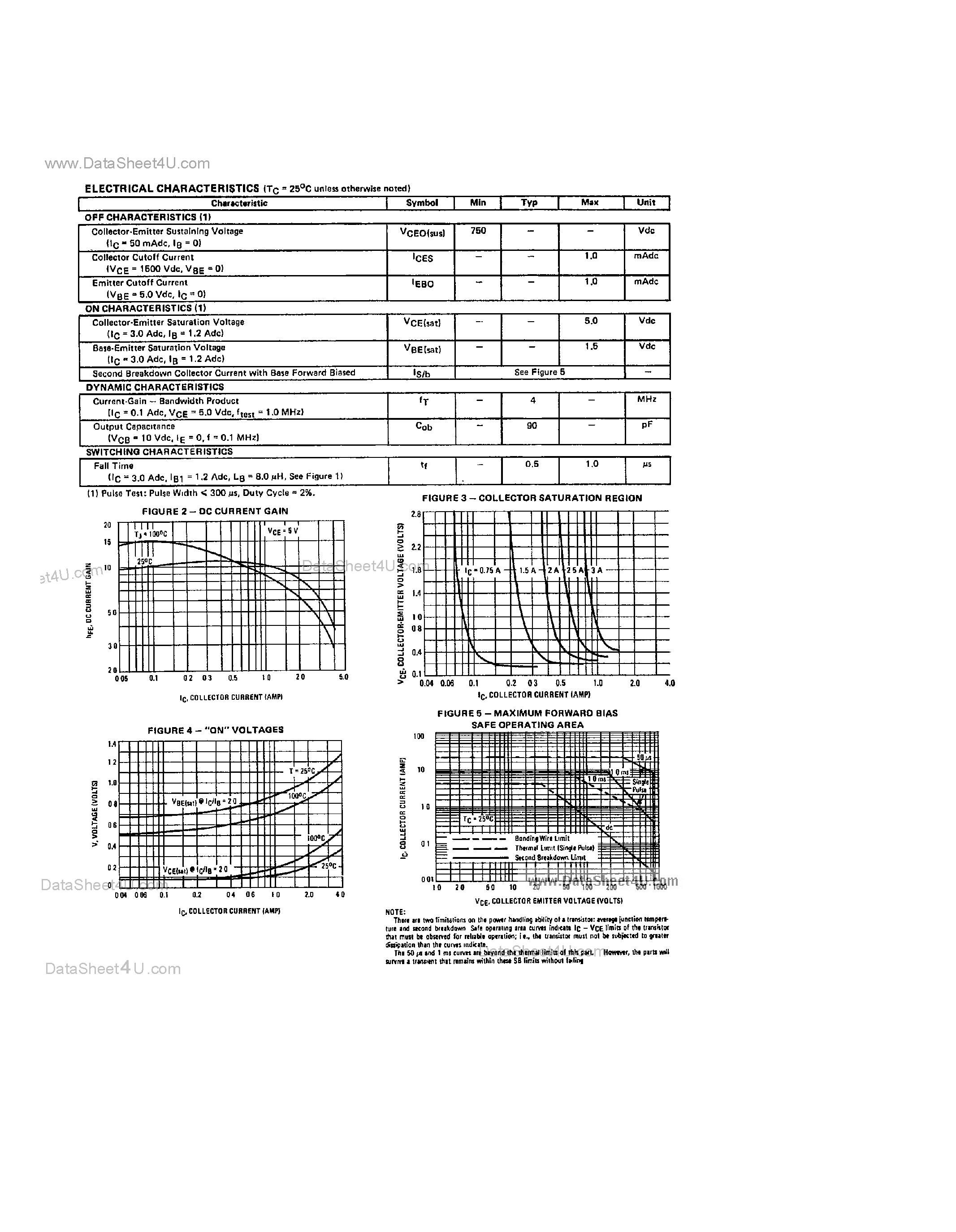 Datasheet MJ12003 page 2 Datasheet MJ12003 - 4 Amp NPN Silicon Power Transistor page 2