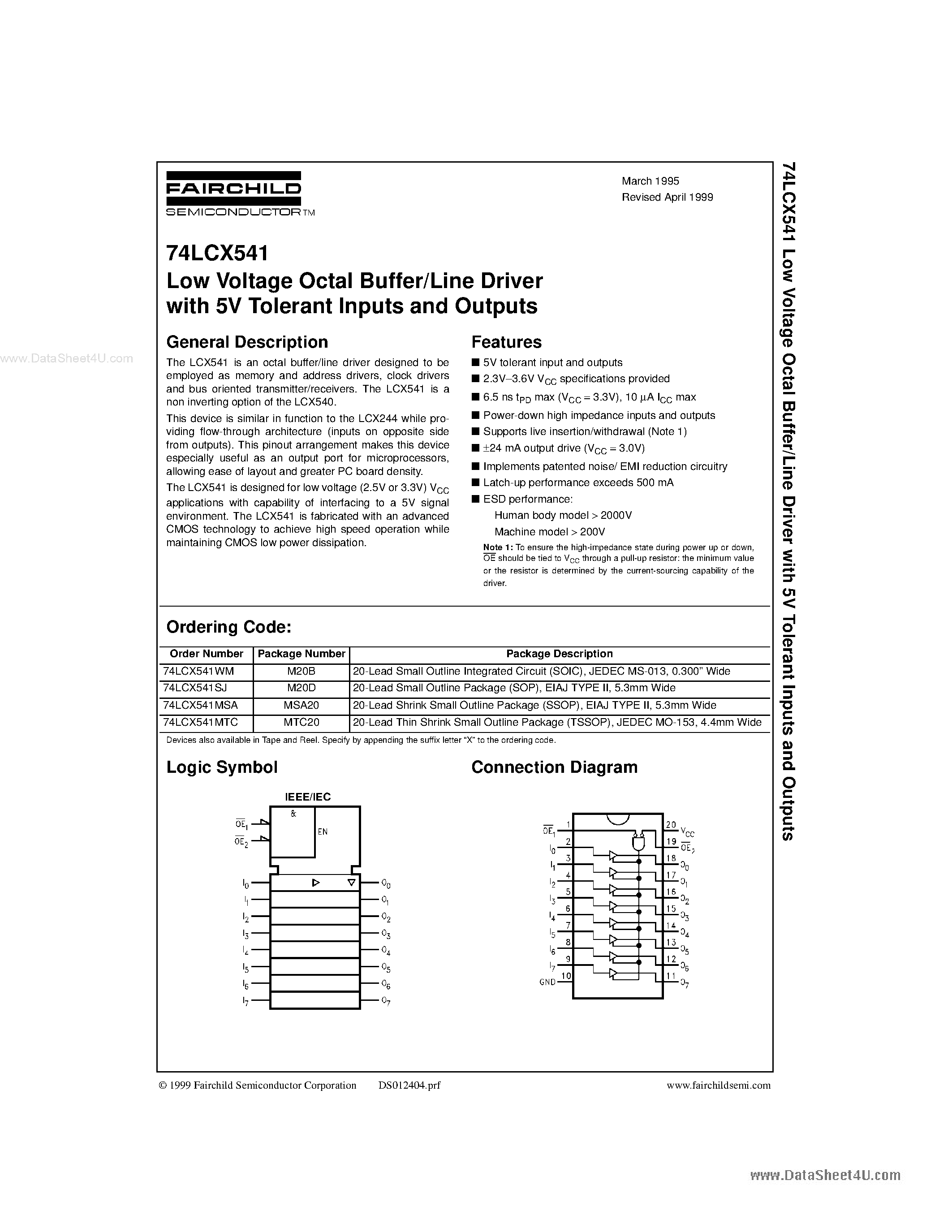 Datasheet LCX541 - Search -----> 74LCX541 page 1