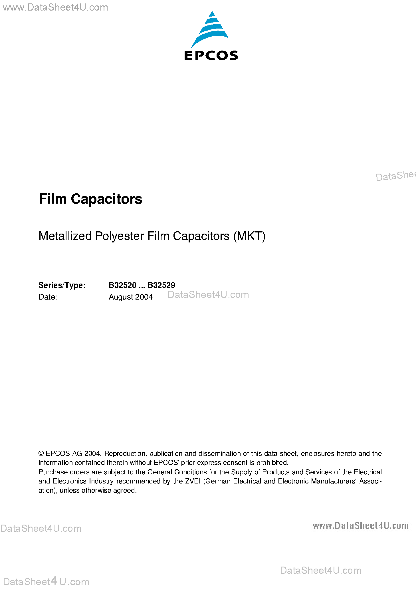 Datasheet B32521C6223J - Polyester Film Capacitors in Accordance page 1