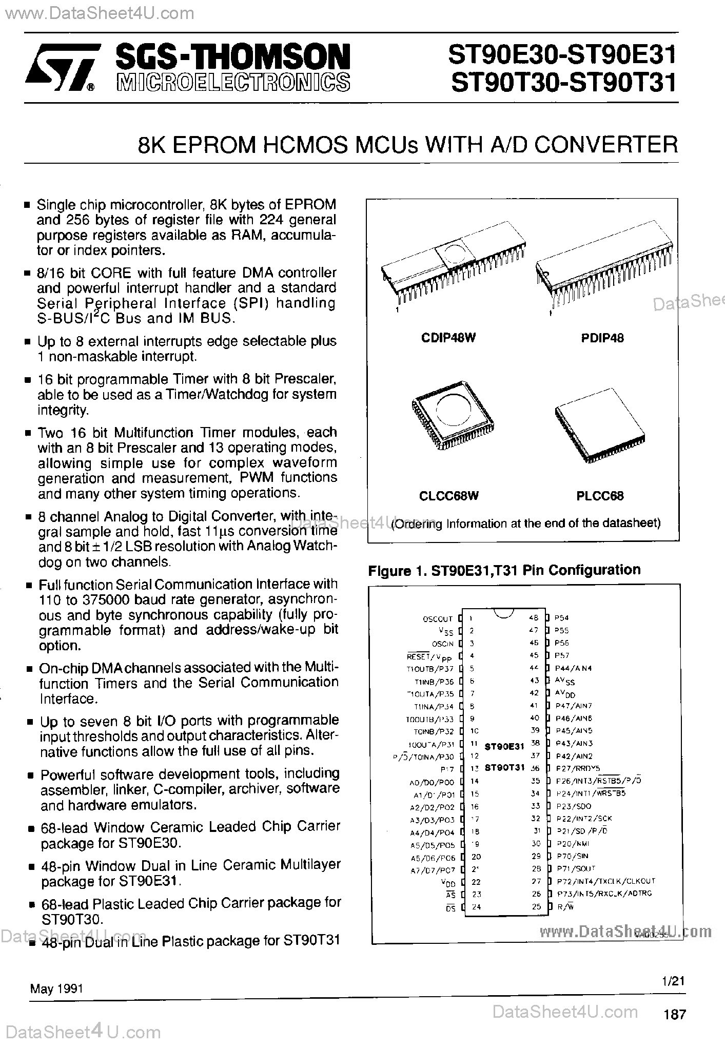 Datasheet ST9030 - (ST90x31) 8K EPROM HCMOS MCU page 1