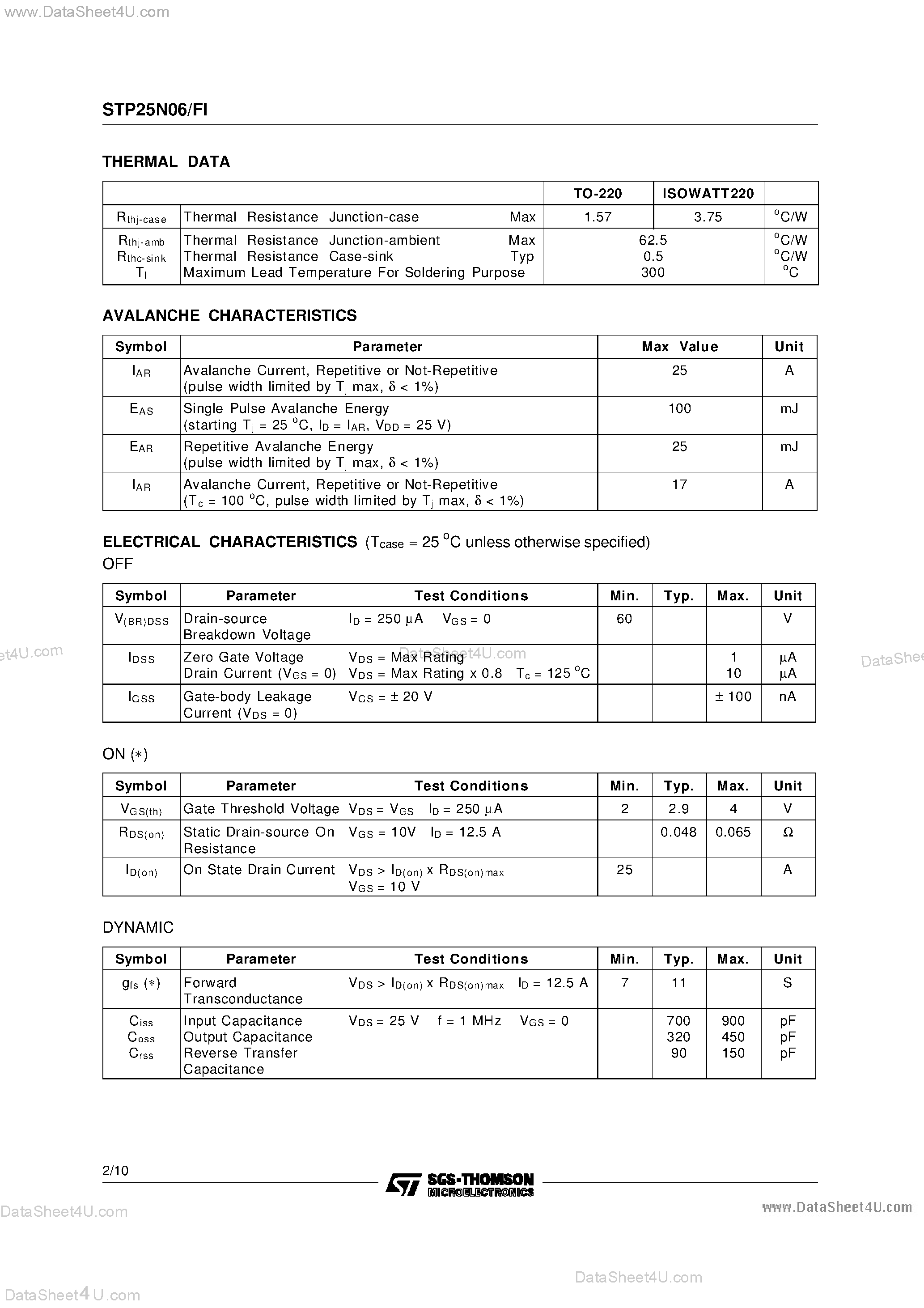 Datasheet STP25N06 - N - CHANNEL ENHANCEMENT MODE POWER MOS TRANSISTOR page 2