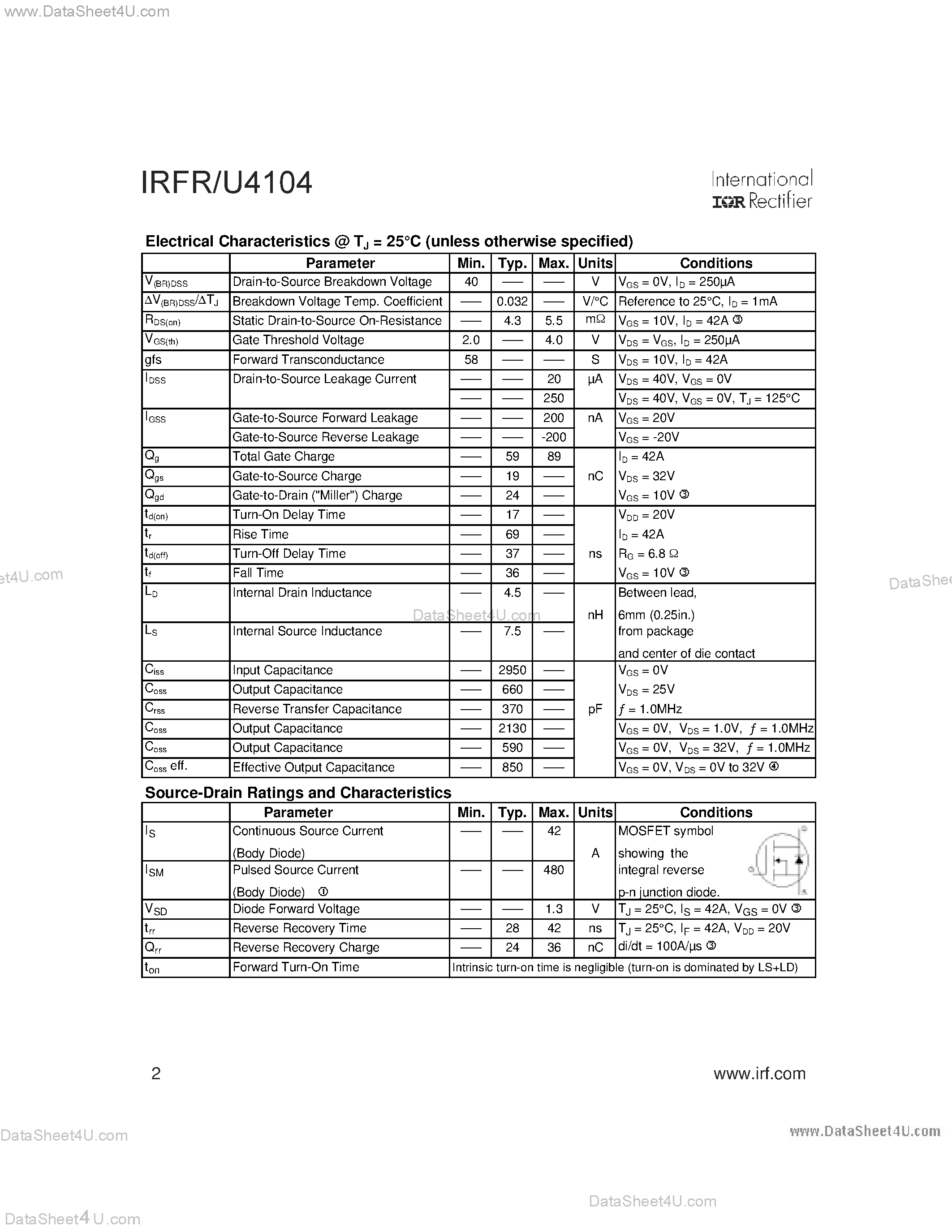 Datasheet IRFR4104 page 2 Datasheet IRFR4104 - Power MOSFET page 2