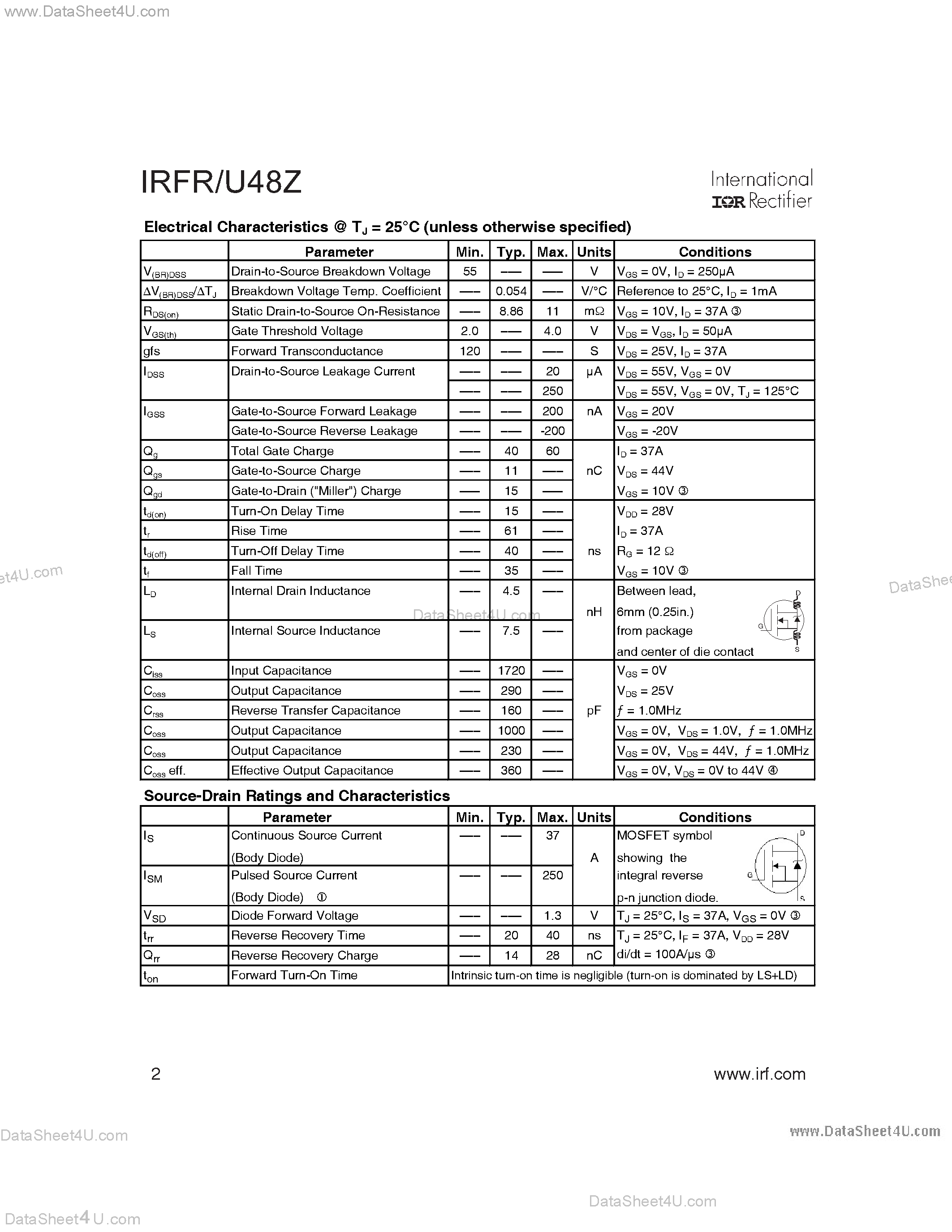 Datasheet IRFR48Z - AUTOMOTIVE MOSFET page 2