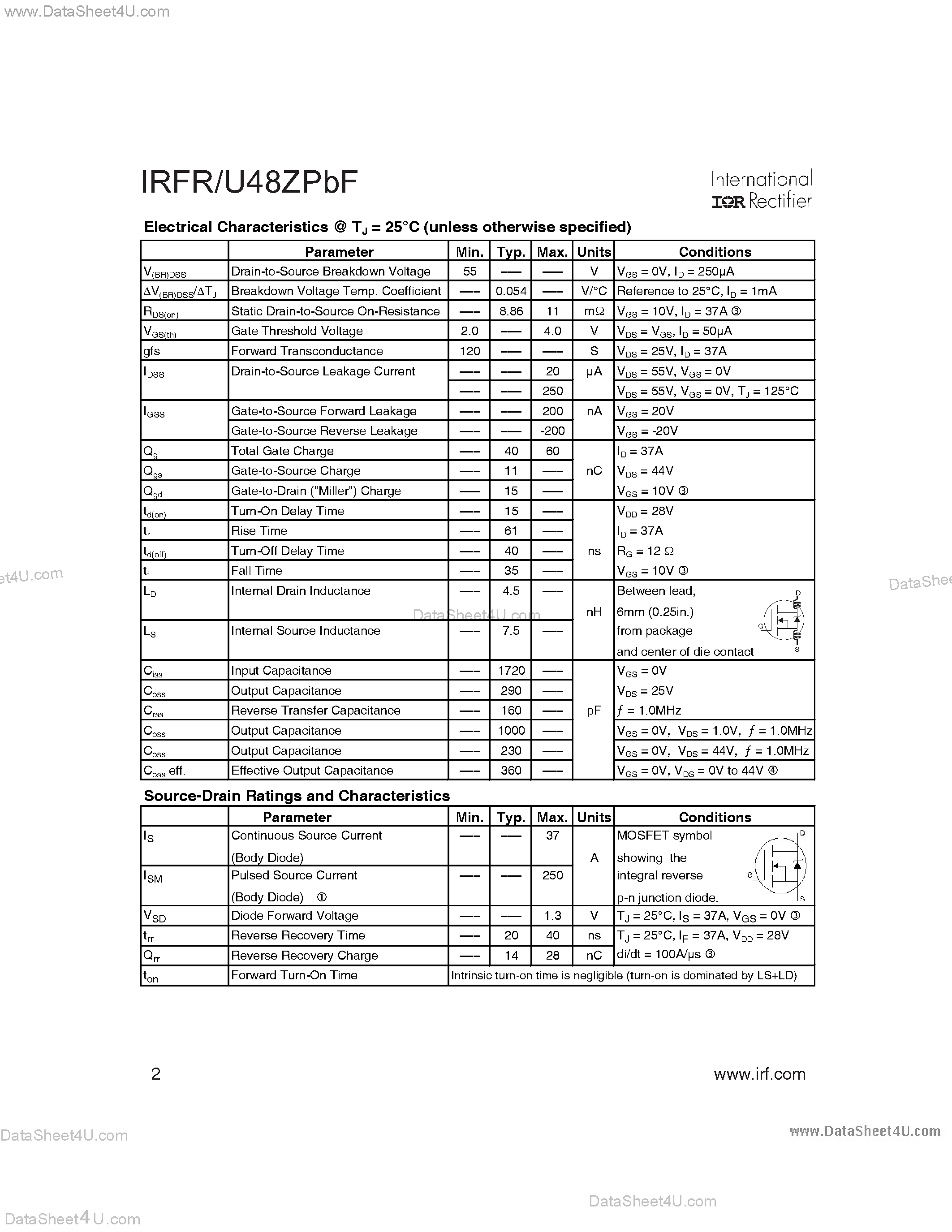 Datasheet IRFR48ZPBF - AUTOMOTIVE MOSFET page 2