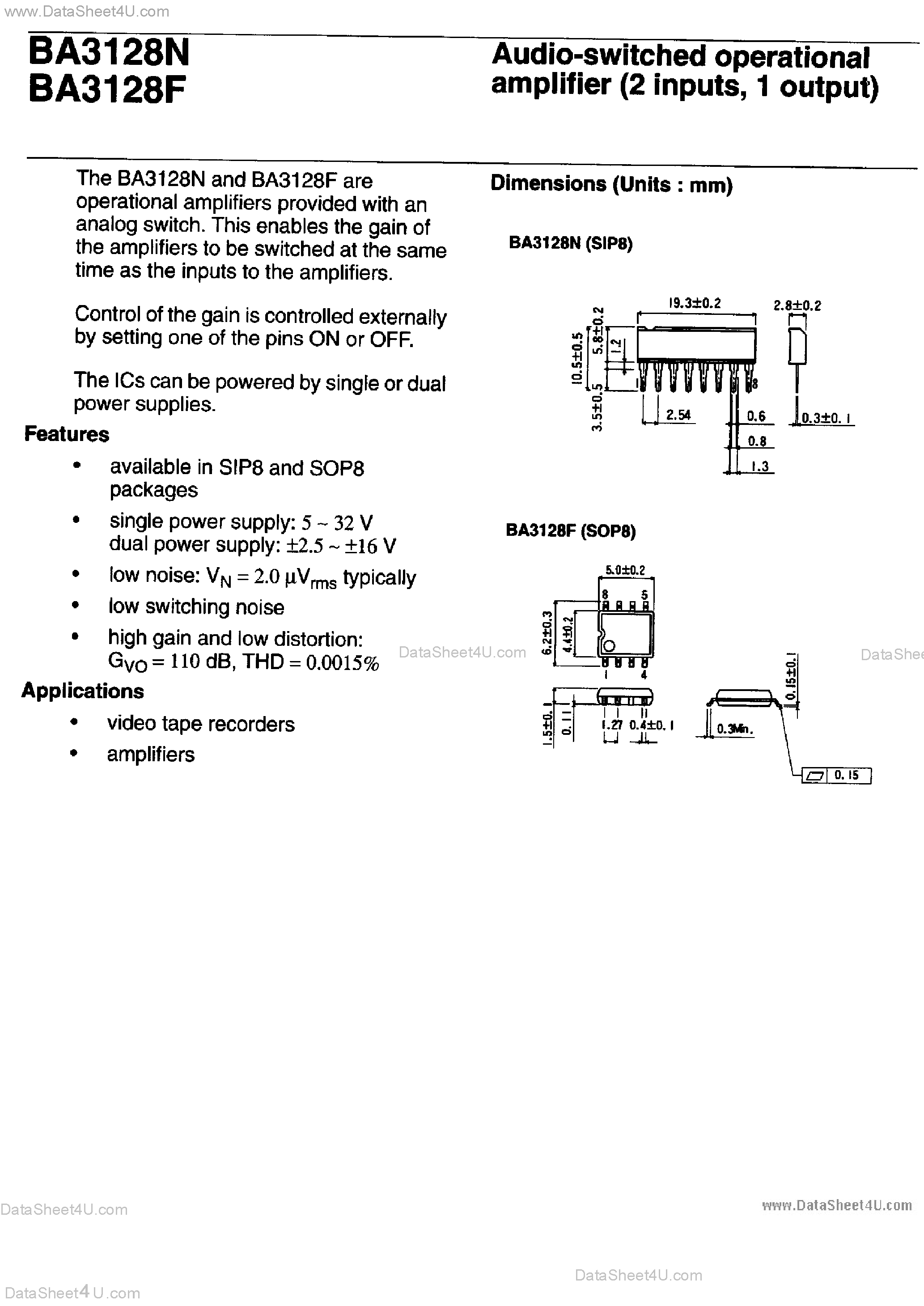 Даташит на микросхему BA3128F страница 1 Даташит BA3128F - Audio Switched Operational Amplifier страница 1