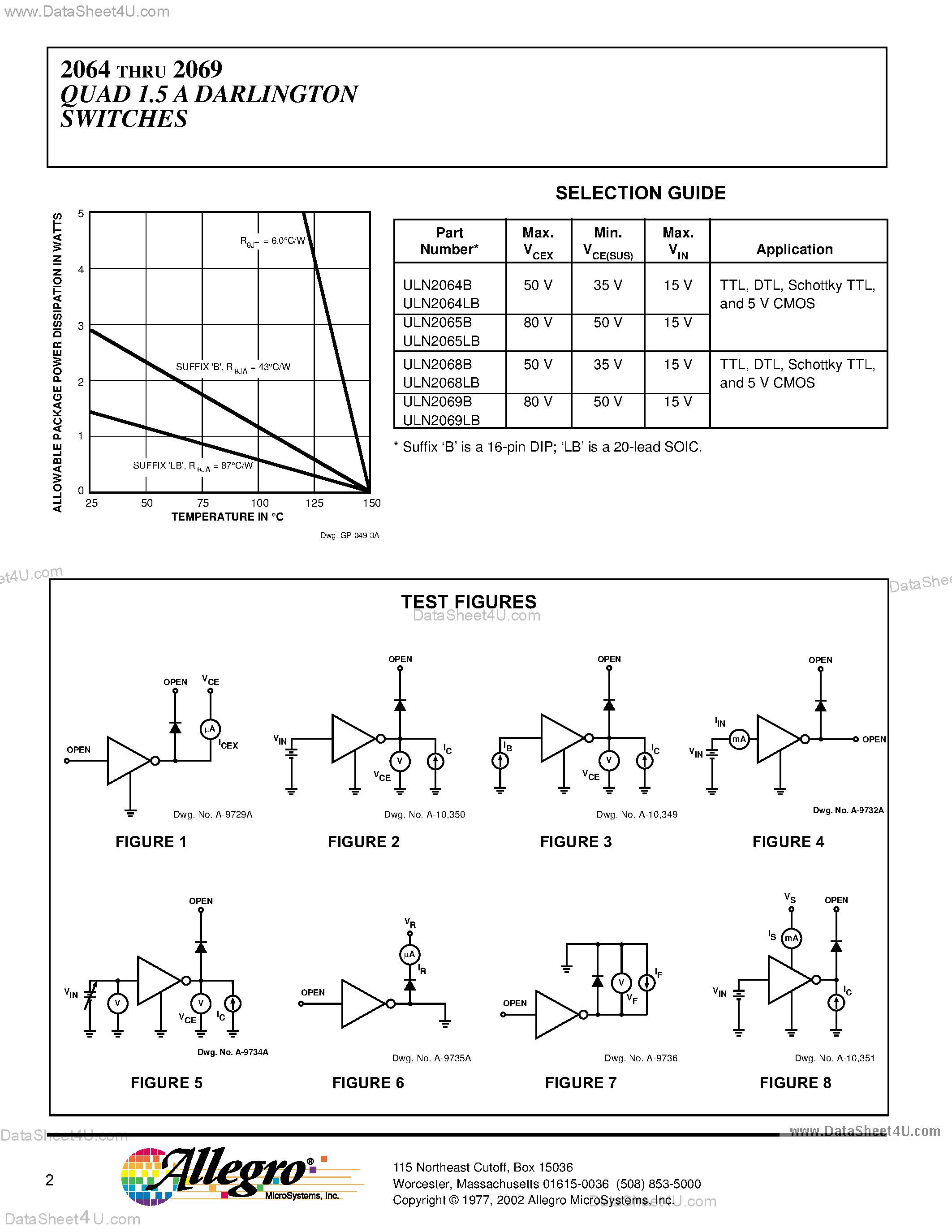 Datasheet ULS2064 - (ULS2064 - ULS2069) Quad 1.5A Darlington Switches page 2