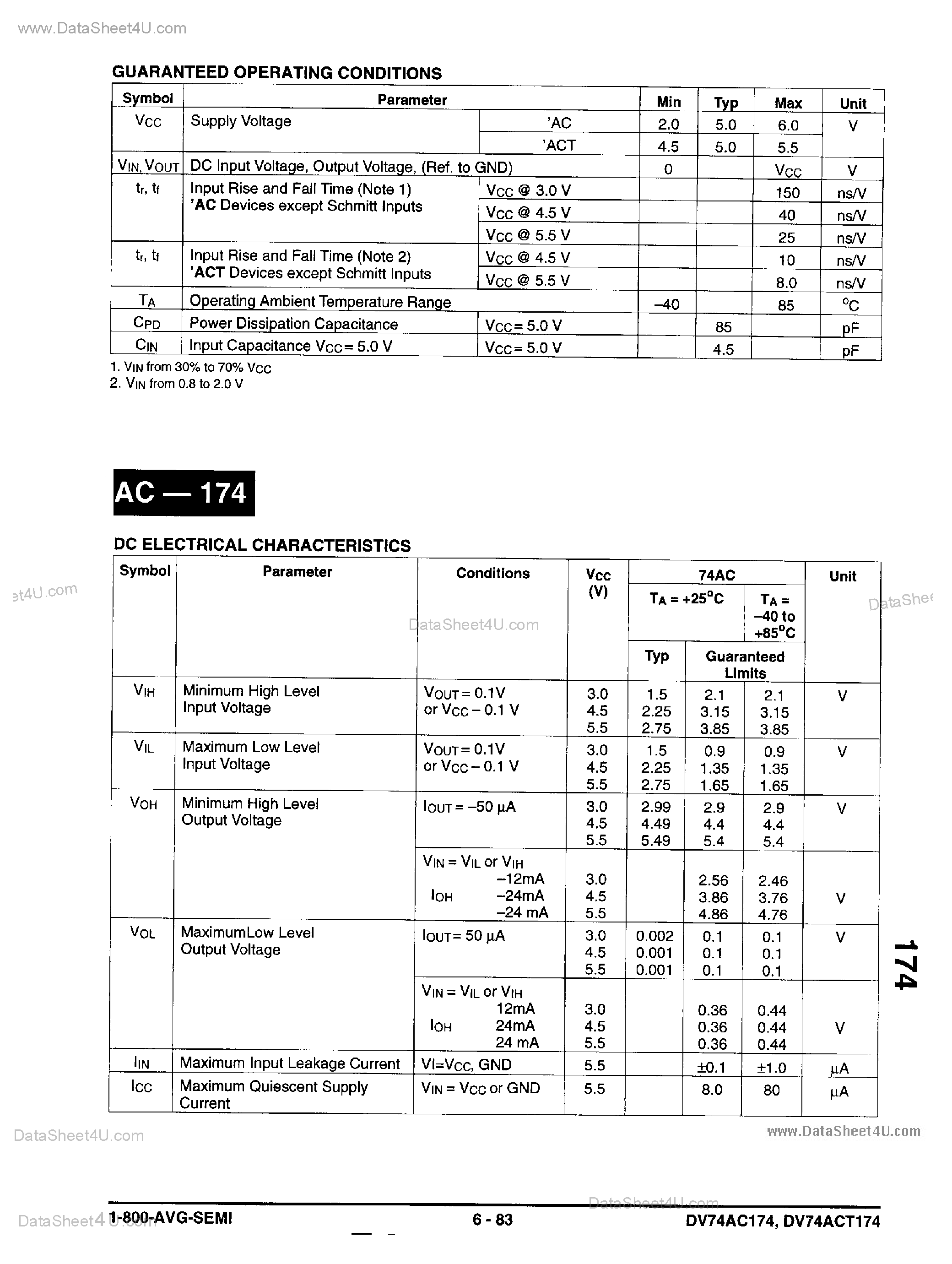 Datasheet DV74AC174 - Hex D Flip-Flop page 2