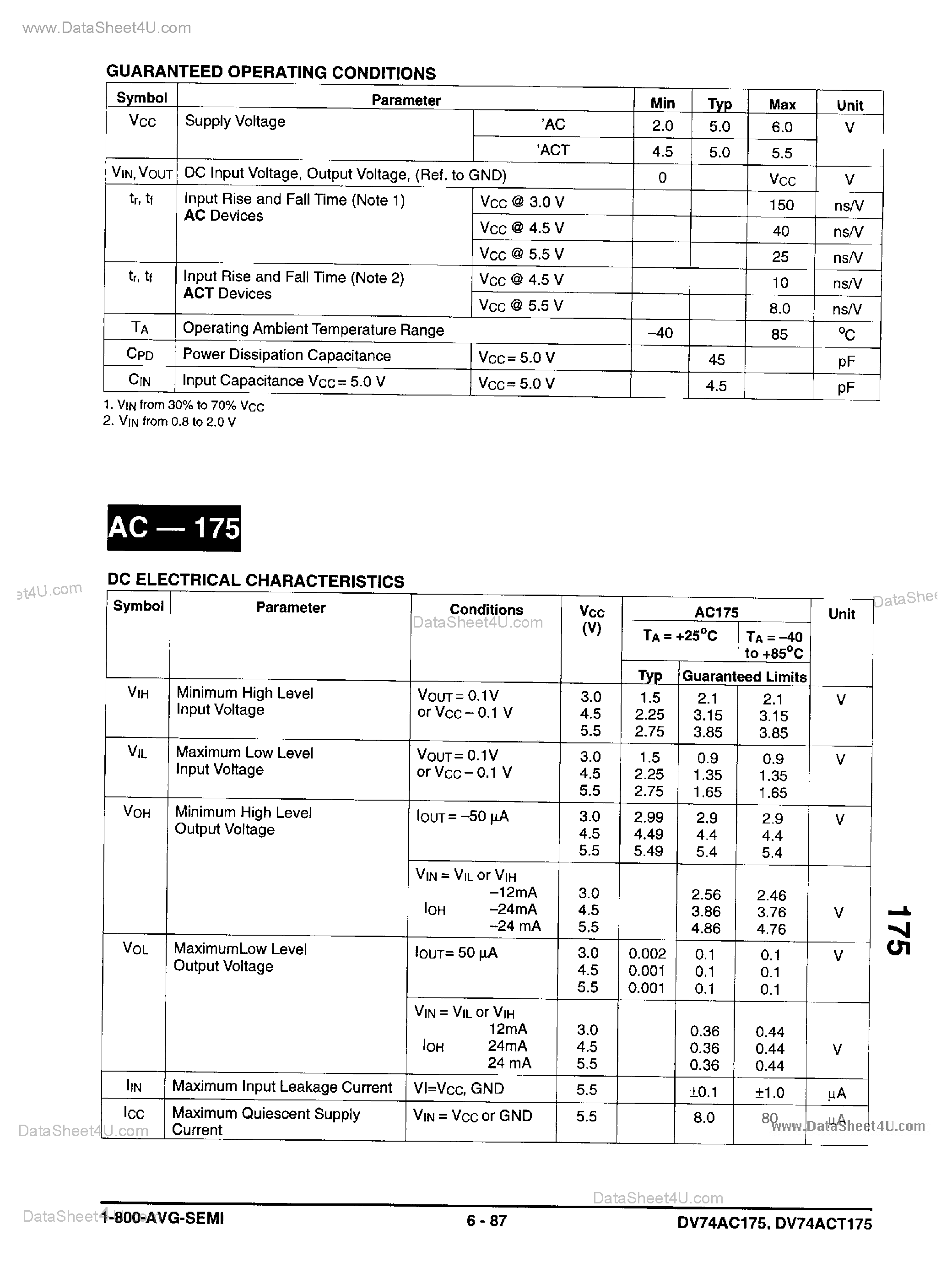 Datasheet DV74AC175 - Quad D Flip-Flop page 2