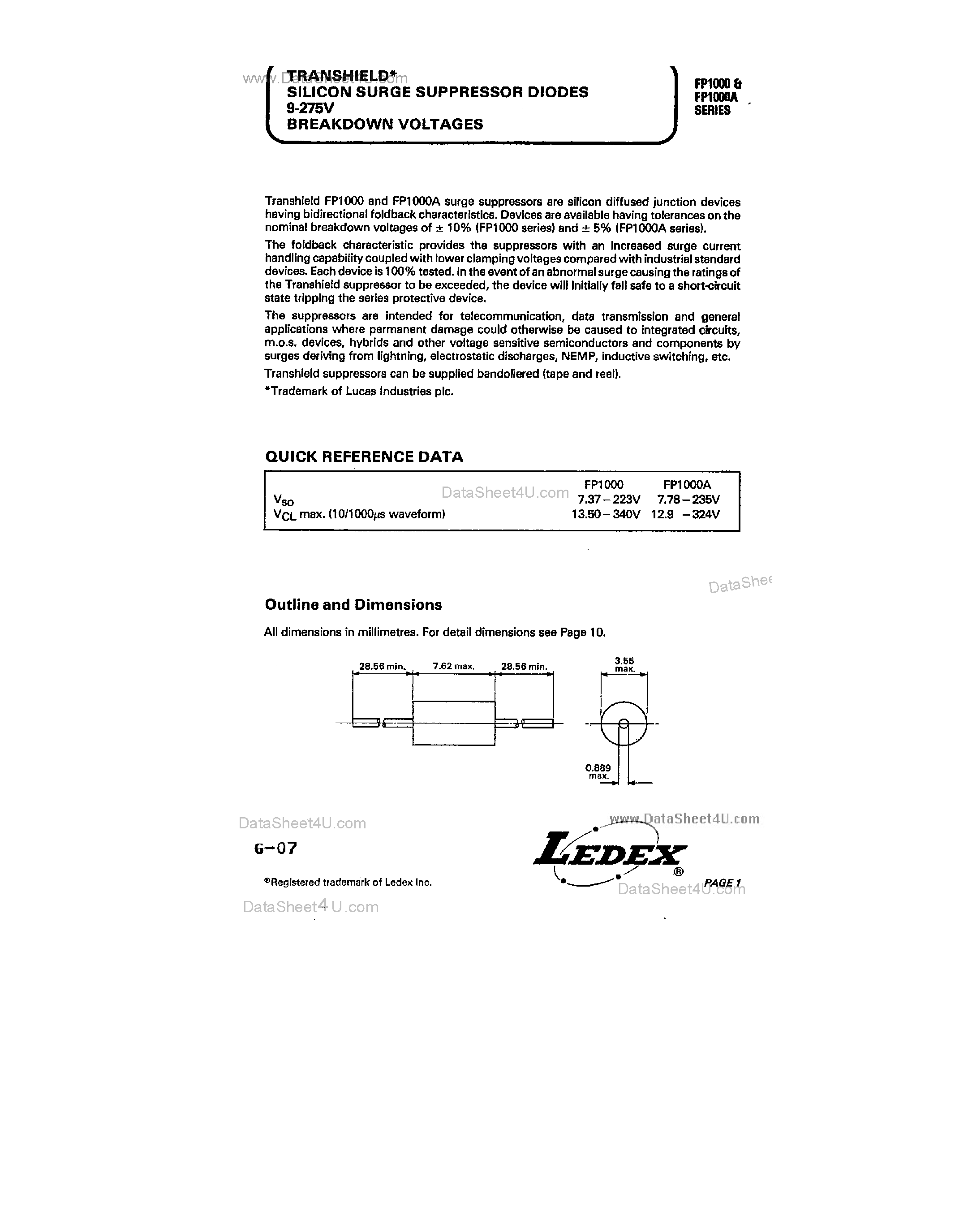 Даташит FP1100 - Silicon Surge Suppressor Diodes страница 1