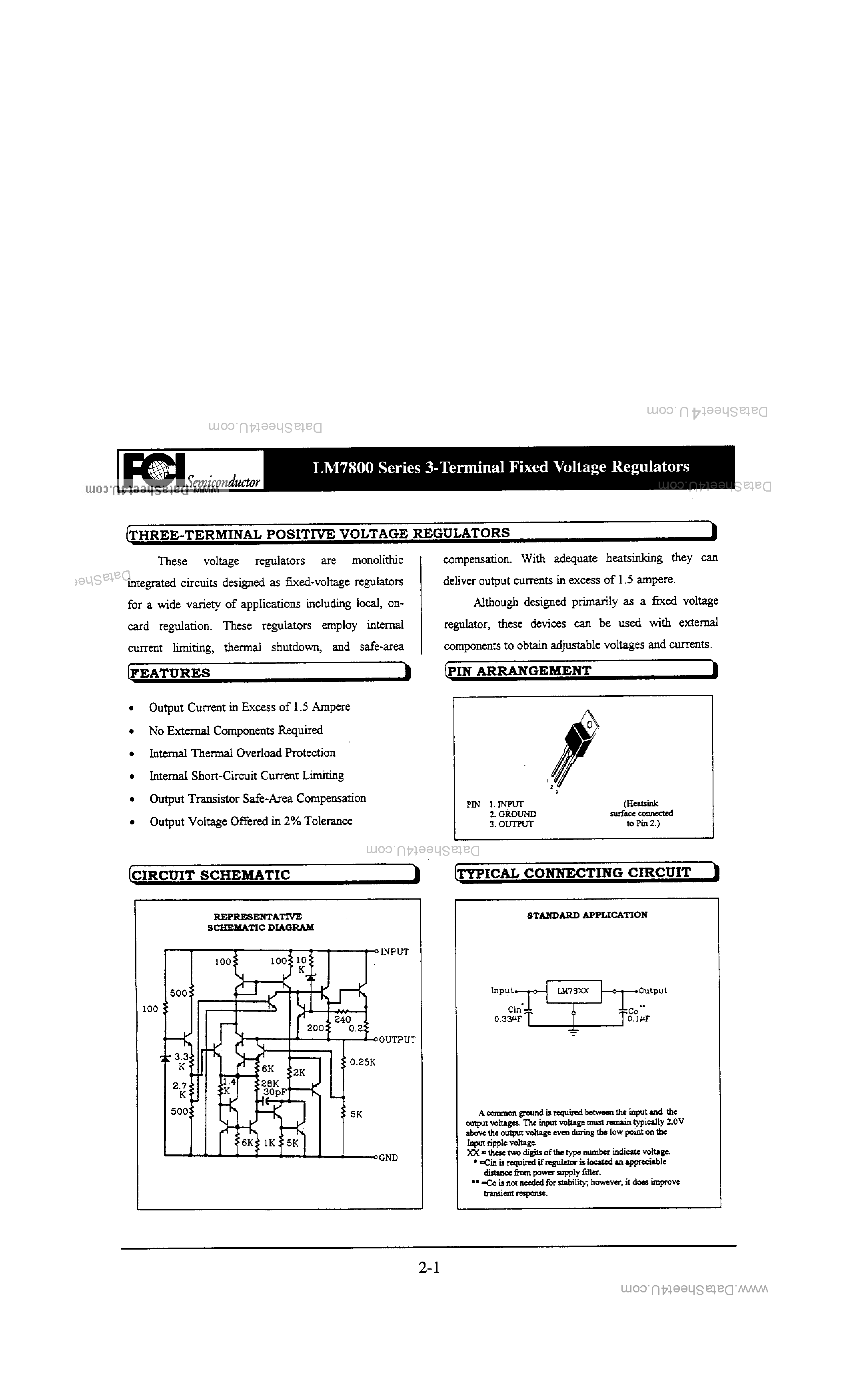 Даташит LM7805 - LM7800 Series 3-Terminal fixed Voltage Regulators страница 1