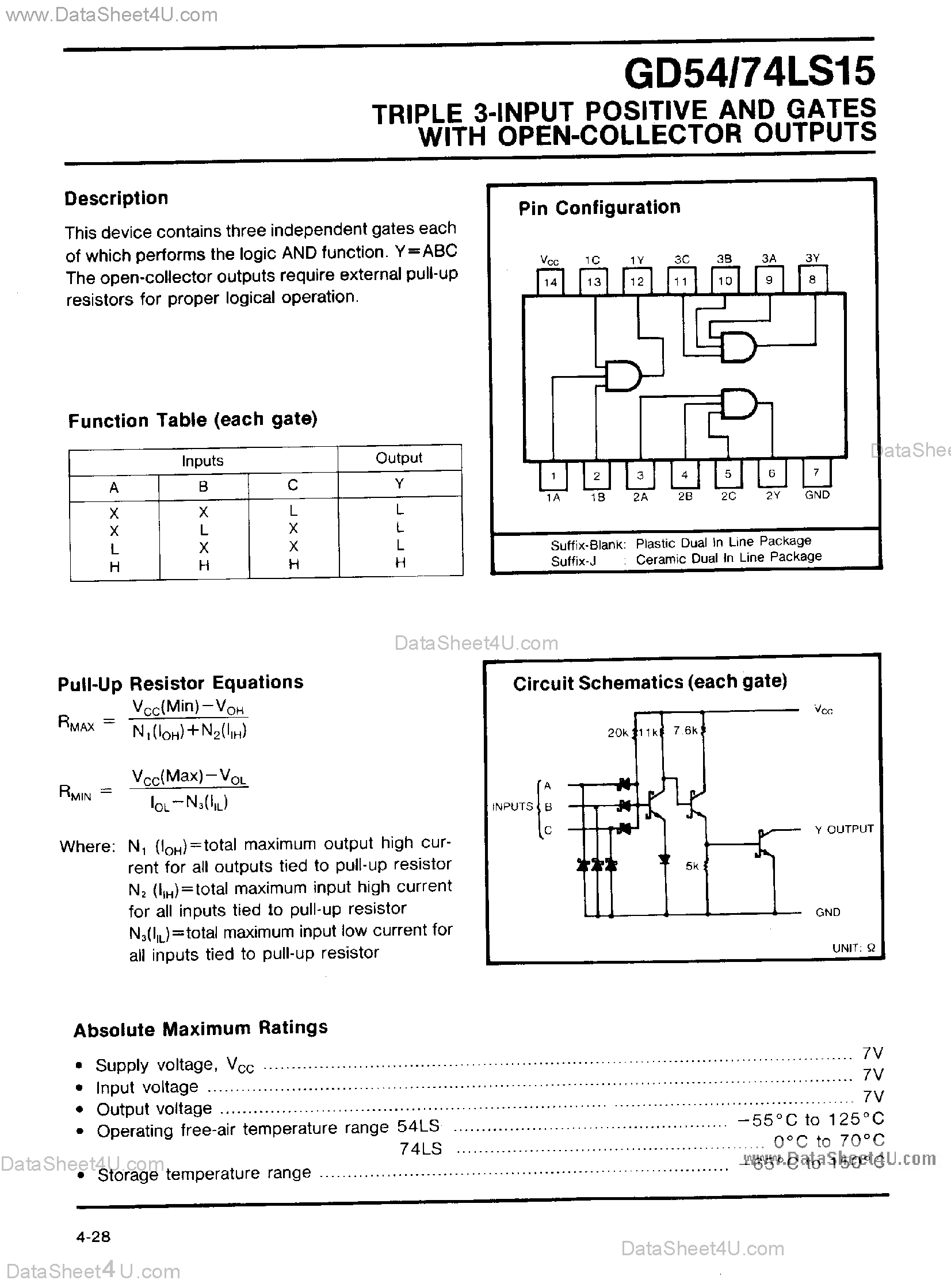Даташит GD74LS15 - Triple 3-Input Positive and Gates страница 1