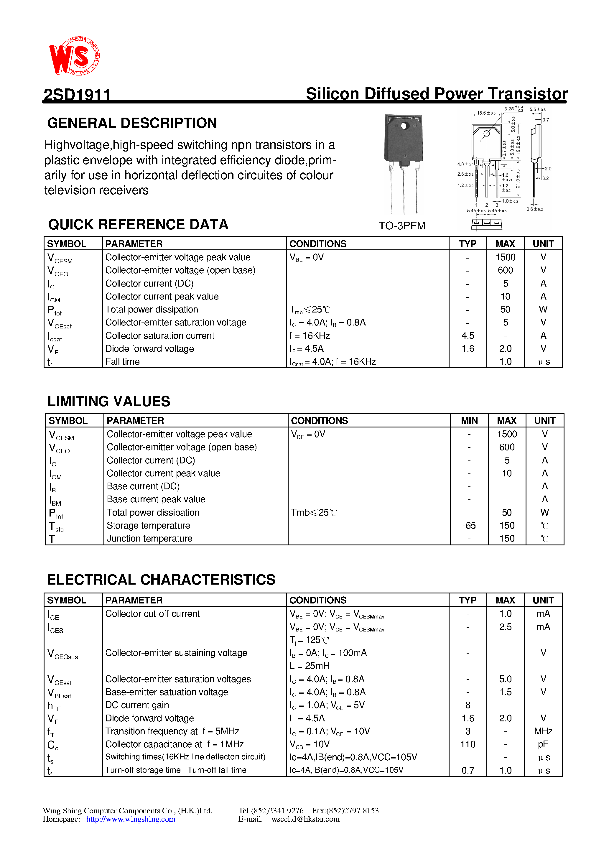 Datasheet D1911 - Search -----> 2SD1911 page 1