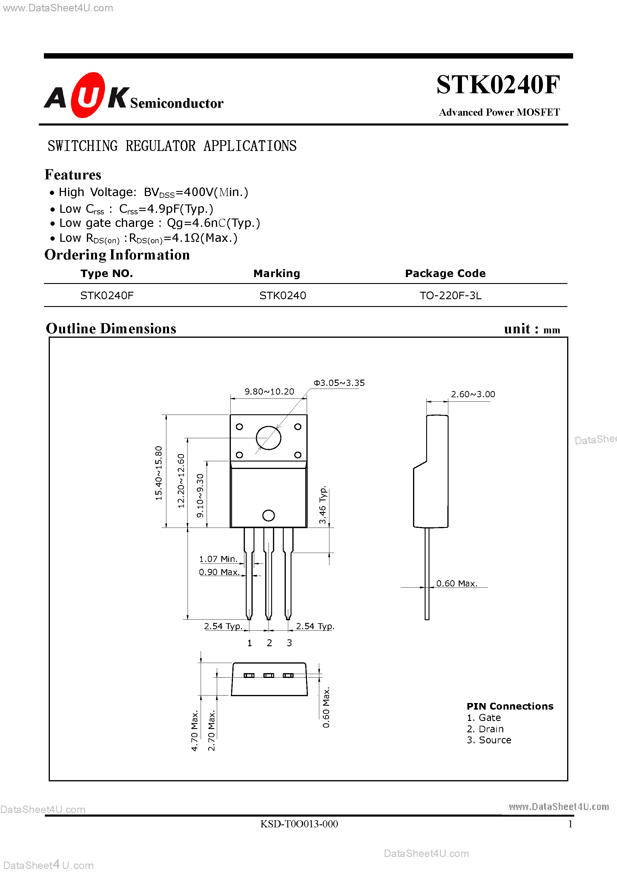 Datasheet STK0240F - Advanced Power MOSFET page 1