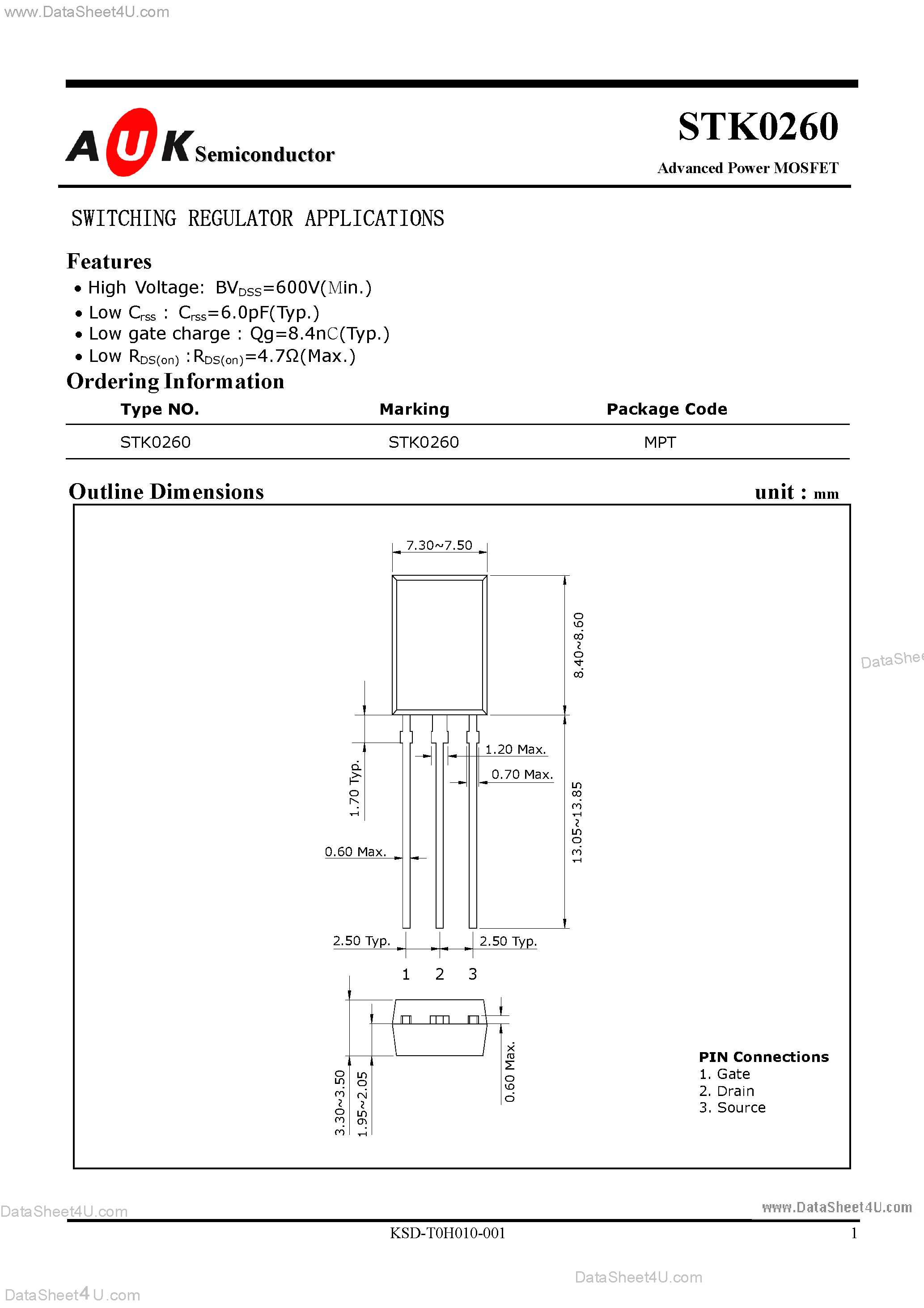 Даташит на микросхему STK0260 страница 1 Даташит STK0260 - Advanced Power MOSFET страница 1