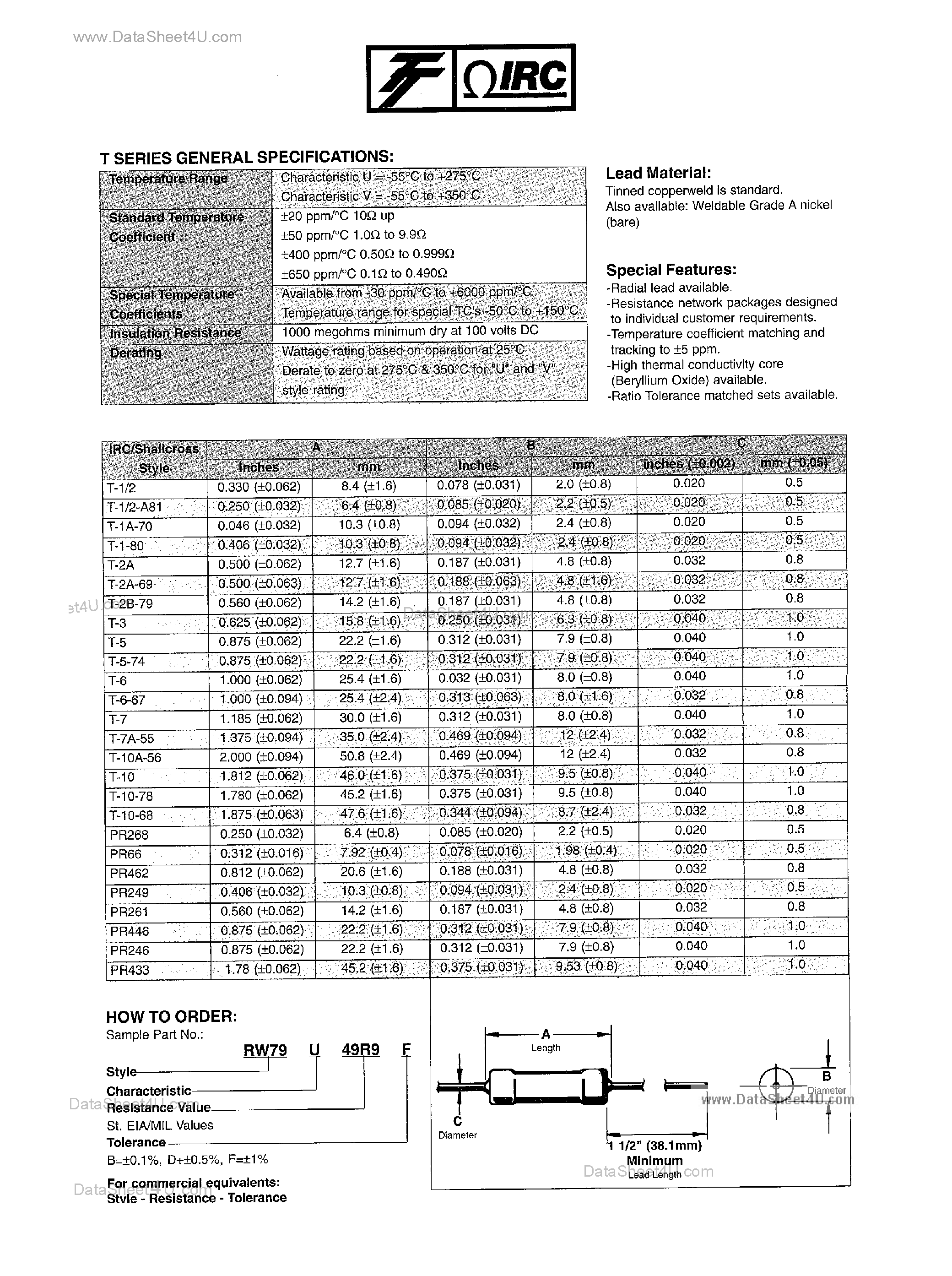 Datasheet RW69V1R0F page 2 Datasheet RW69V1R0F - (T Series) Power Wirewound Resistors page 2