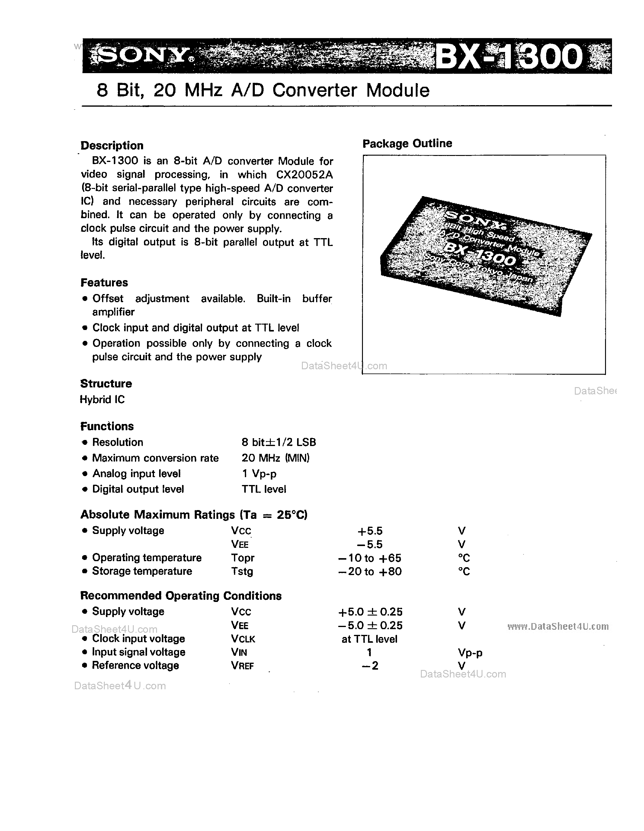 Даташит на микросхему BX-1300 страница 1 Даташит BX-1300 - 8-Bit A/D Converter Module страница 1