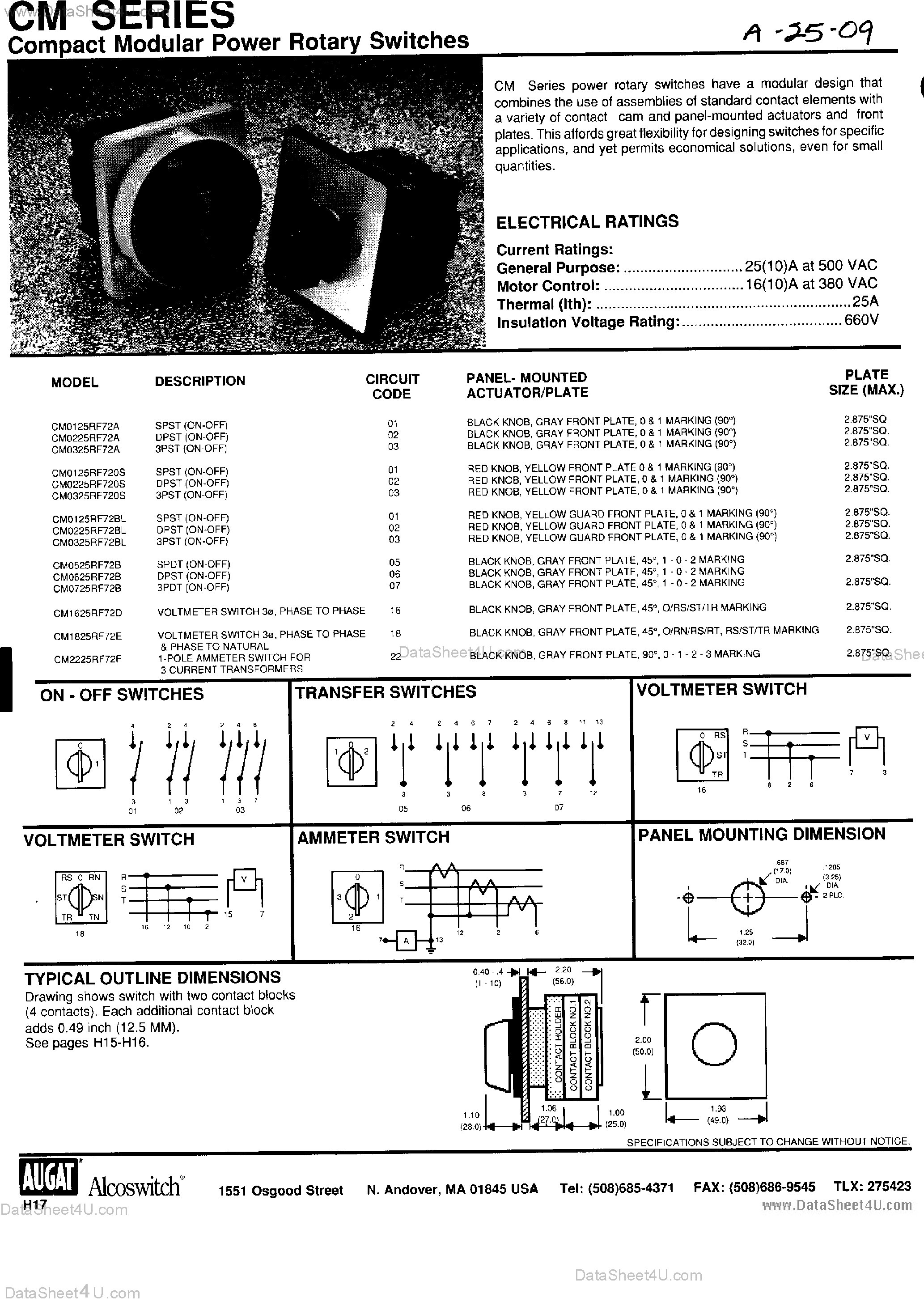 Datasheet CM1625RF72D - (CM Series) Compact Modular Power Rotary Switches page 1