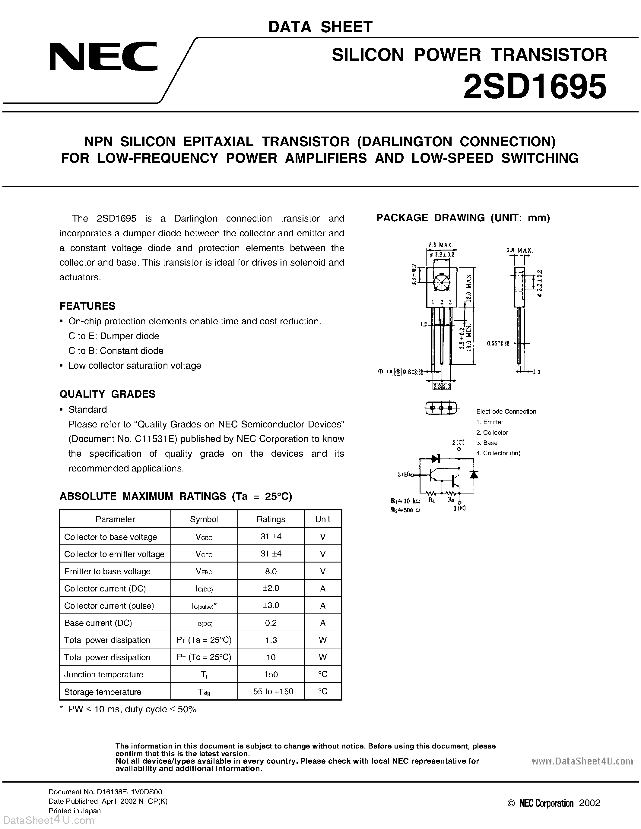 Datasheet 2SD1695 - NPN SILICON EPITAXIAL TRANSISTOR page 1