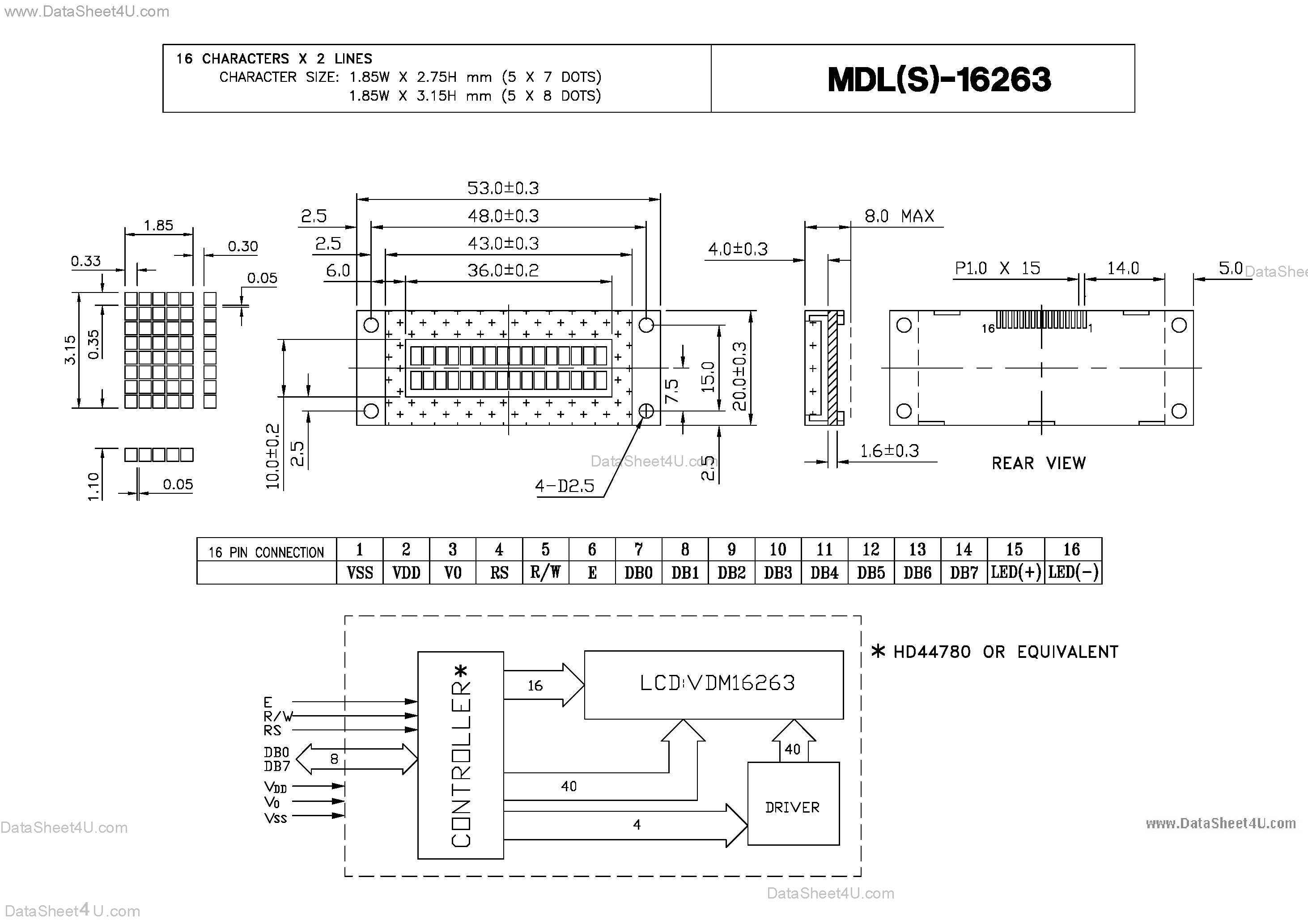 Datasheet MDL-16263 - Characters X Lines = 16 X 2 page 1