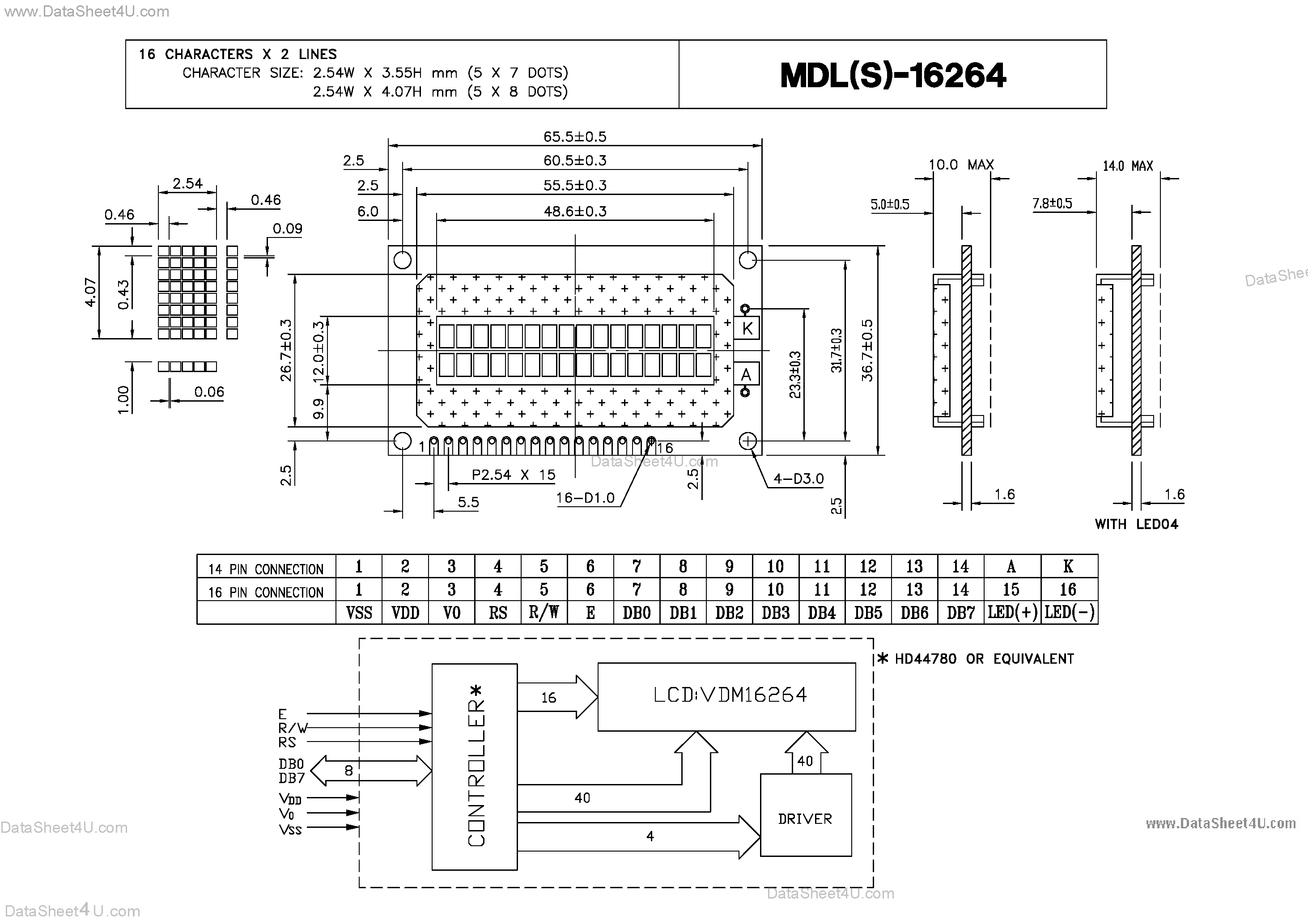 Datasheet MDL-16264 - Characters X Lines = 16 X 2 page 1
