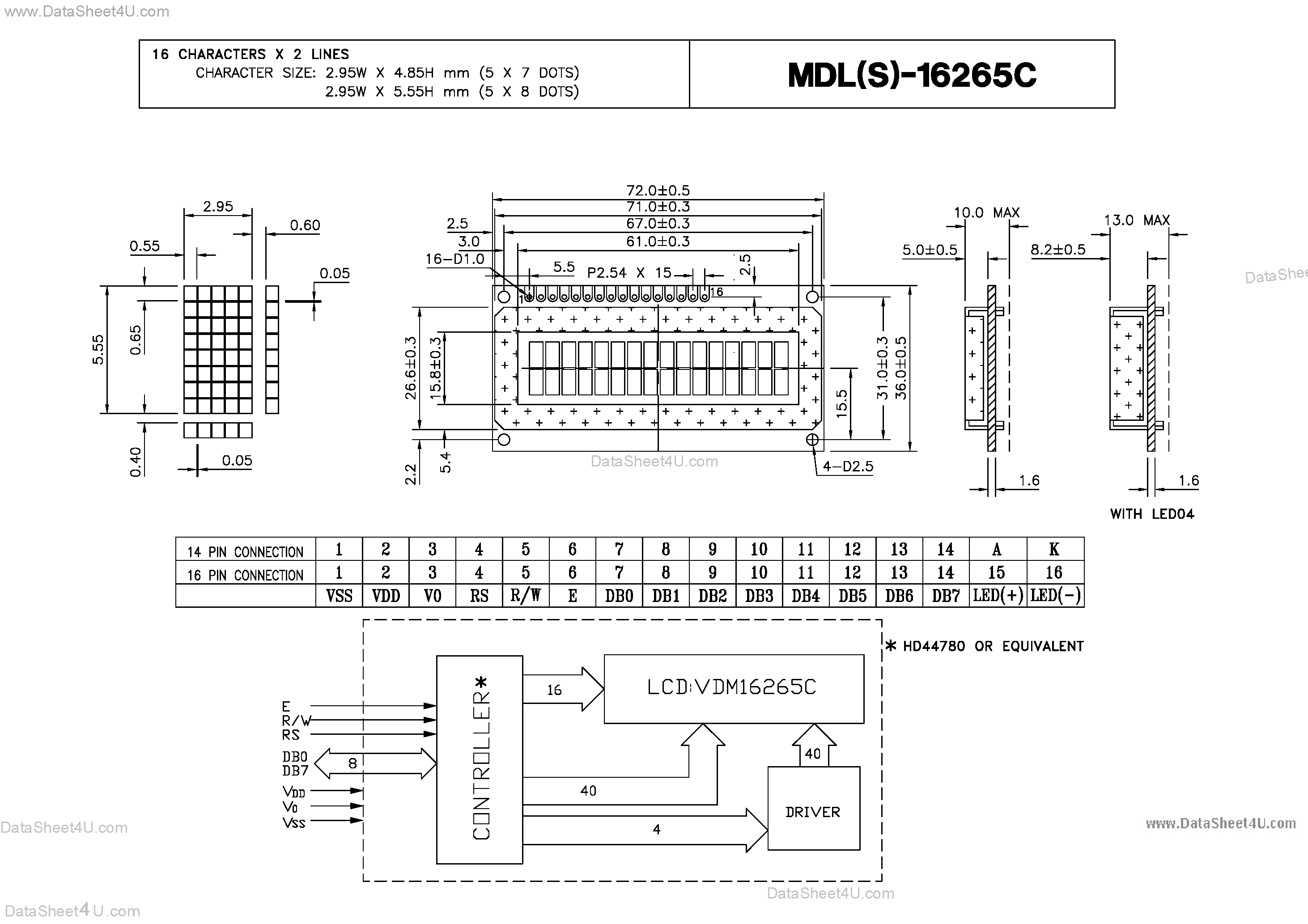 Datasheet MDL-16265C - Characters X Lines = 16 X 2 page 1