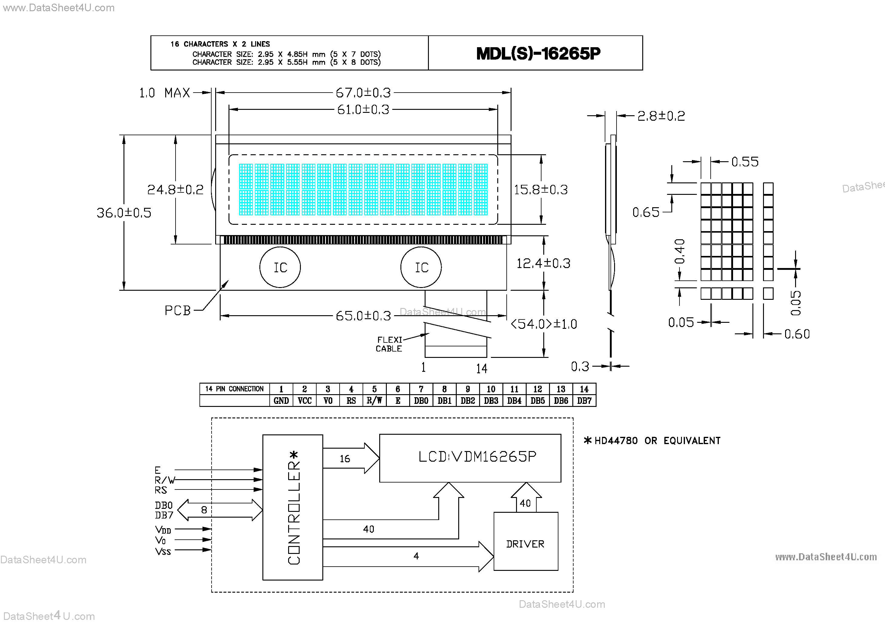 Datasheet MDL-16265P - Characters X Lines = 16 X 2 page 1