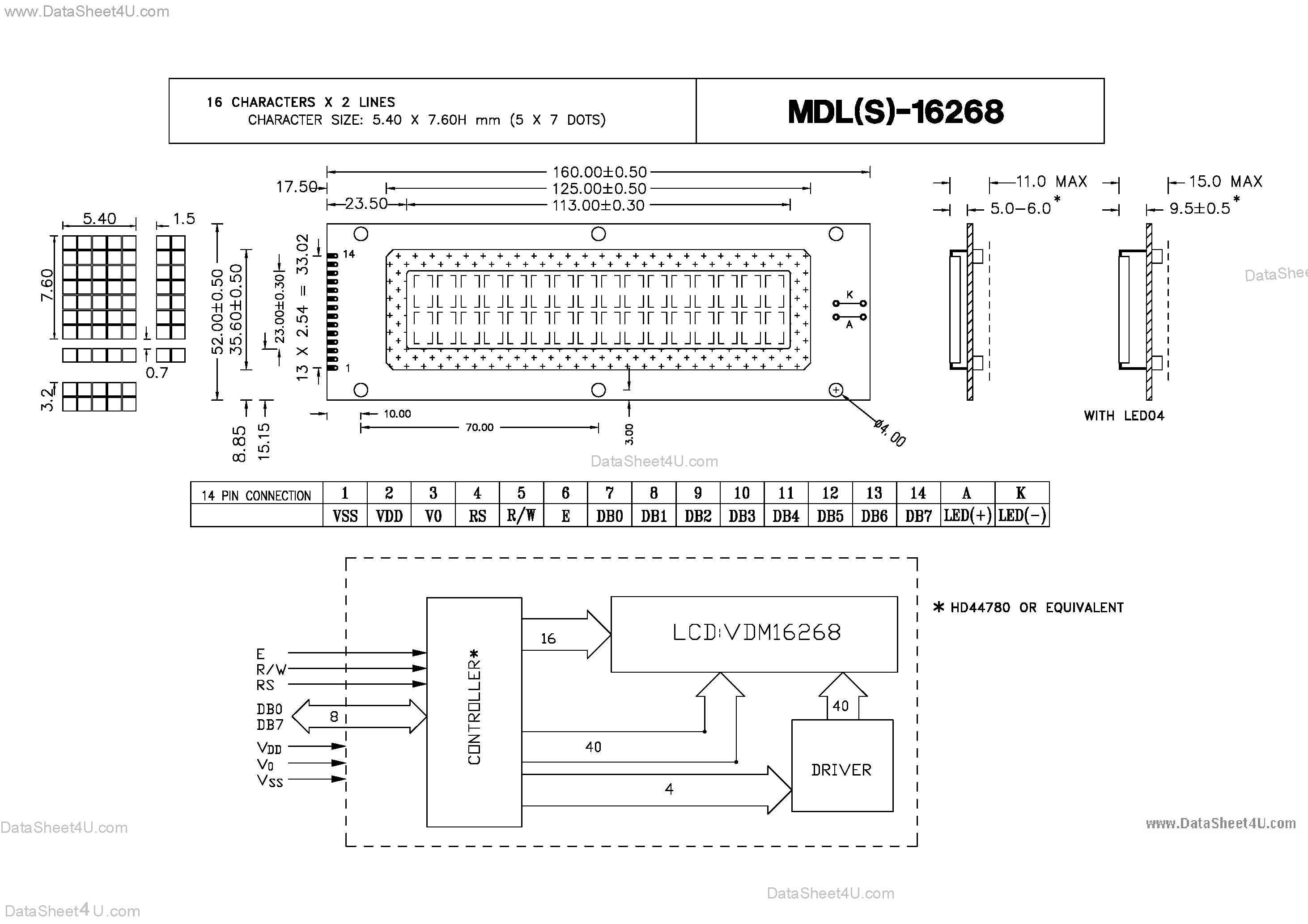 Datasheet MDL-16268 - Characters X Lines = 16 X 2 page 1