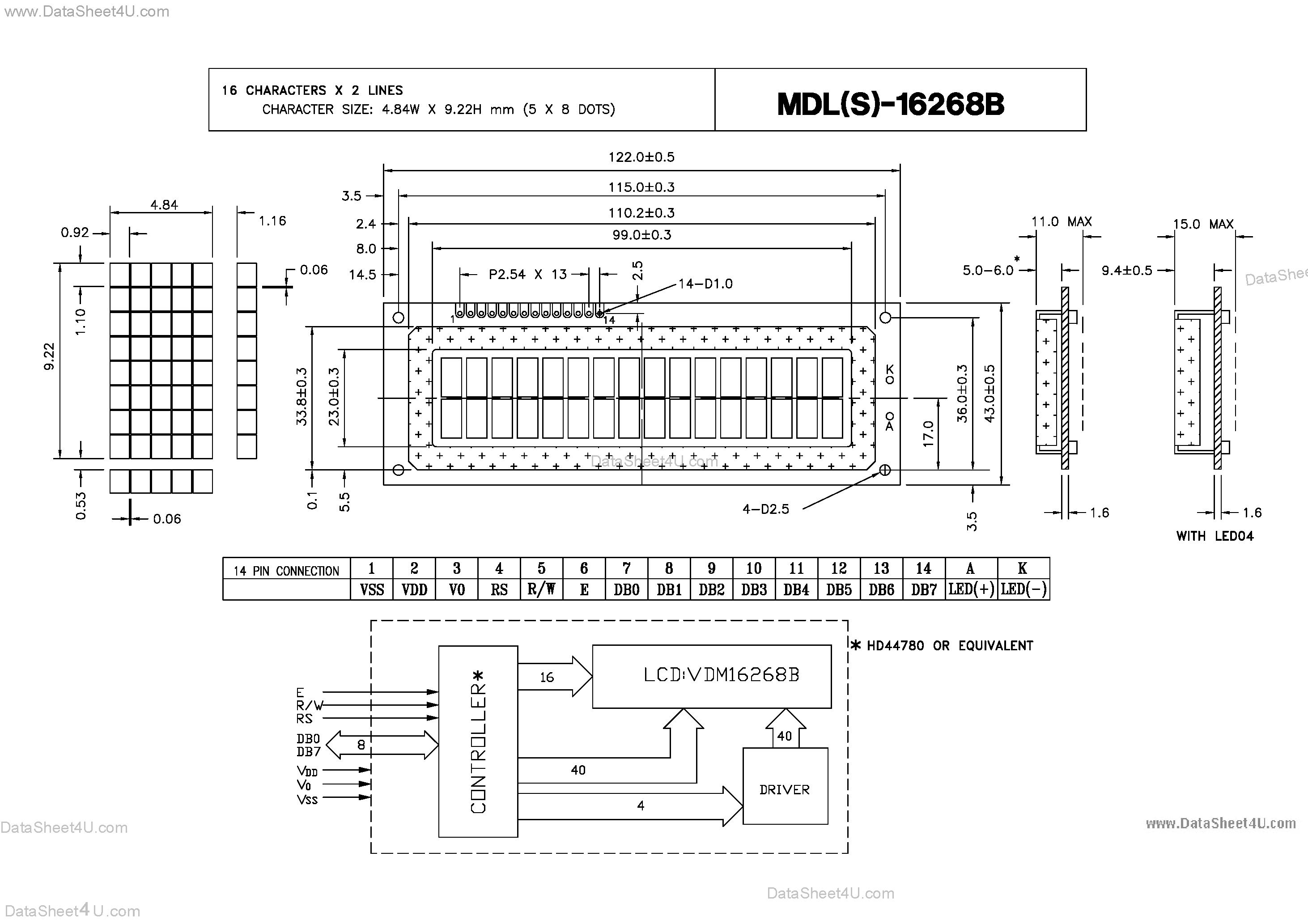 Datasheet MDL-16268B - Characters X Lines = 16 X 2 page 1