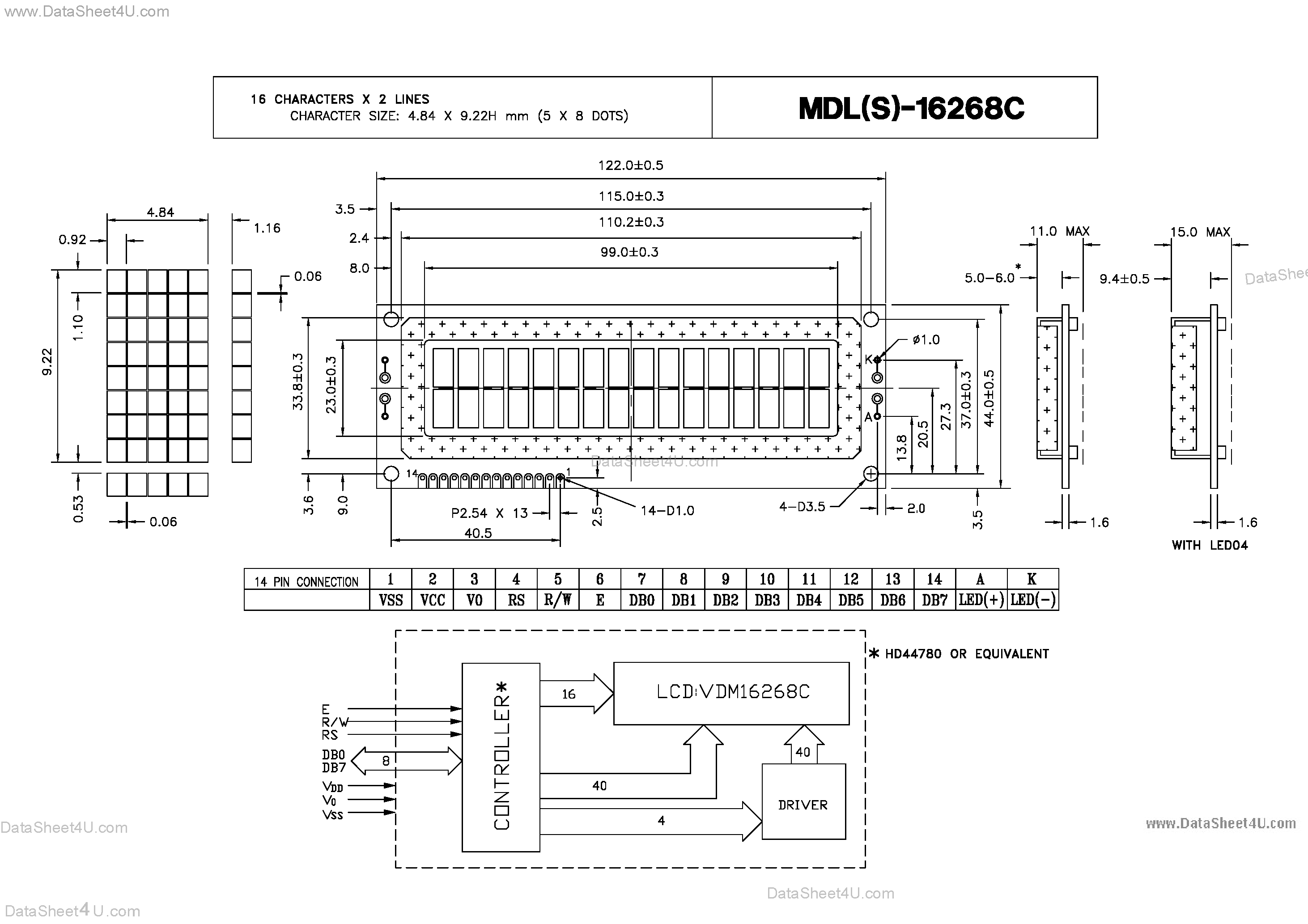 Datasheet MDL-16268C - Characters X Lines = 16 X 2 page 1