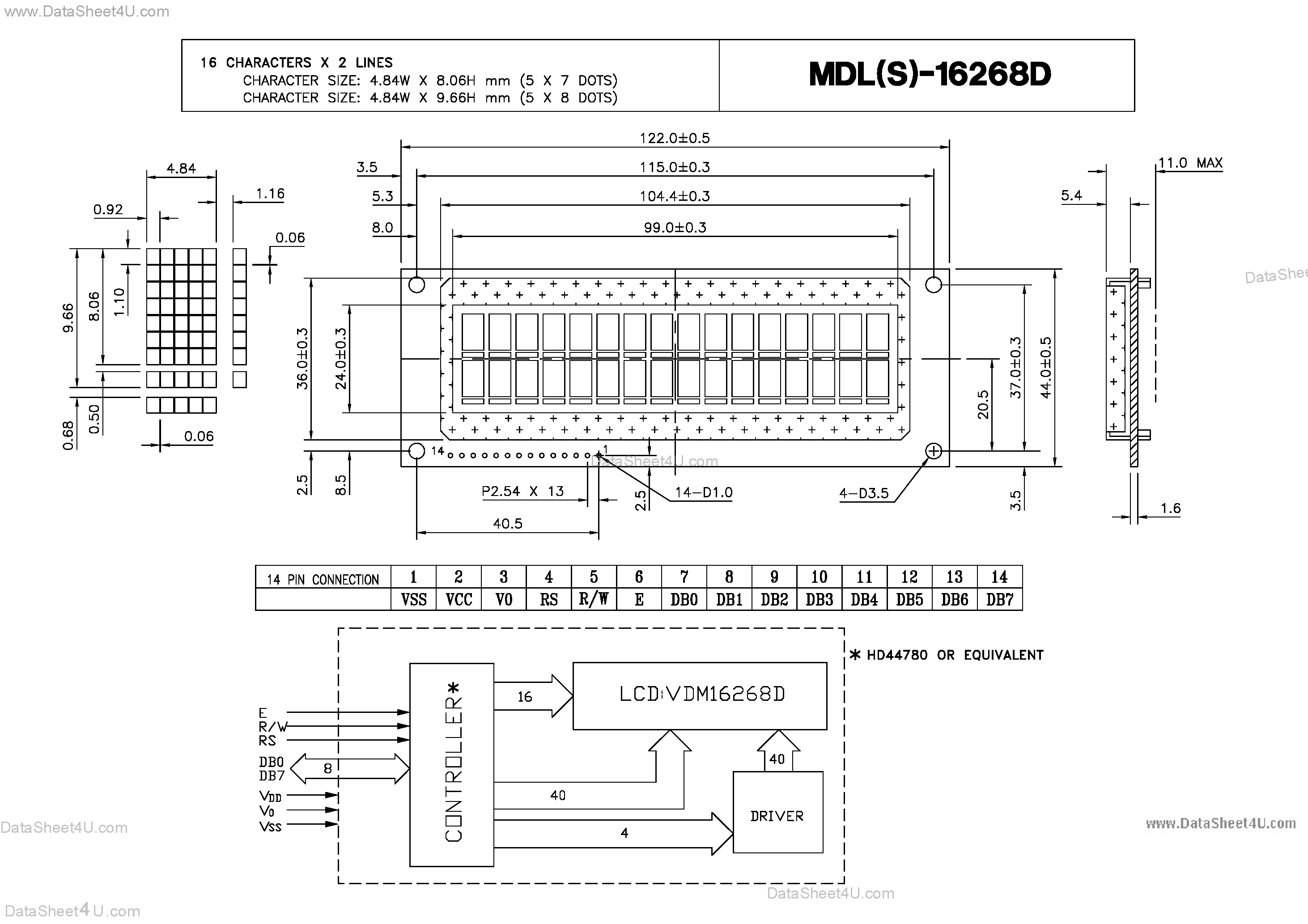 Datasheet MDLS-16268D - Characters X Lines = 16 X 2 page 1